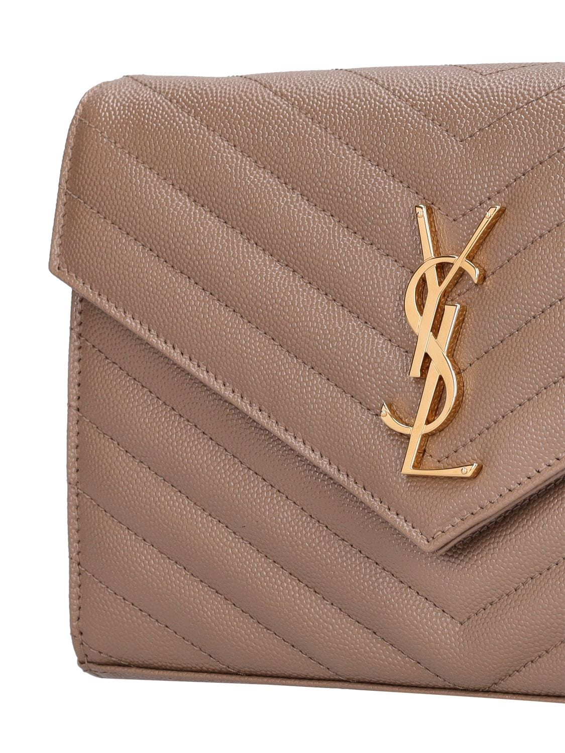 YSL Saint Laurent Envelope Pebbled Leather Wallet On Chain