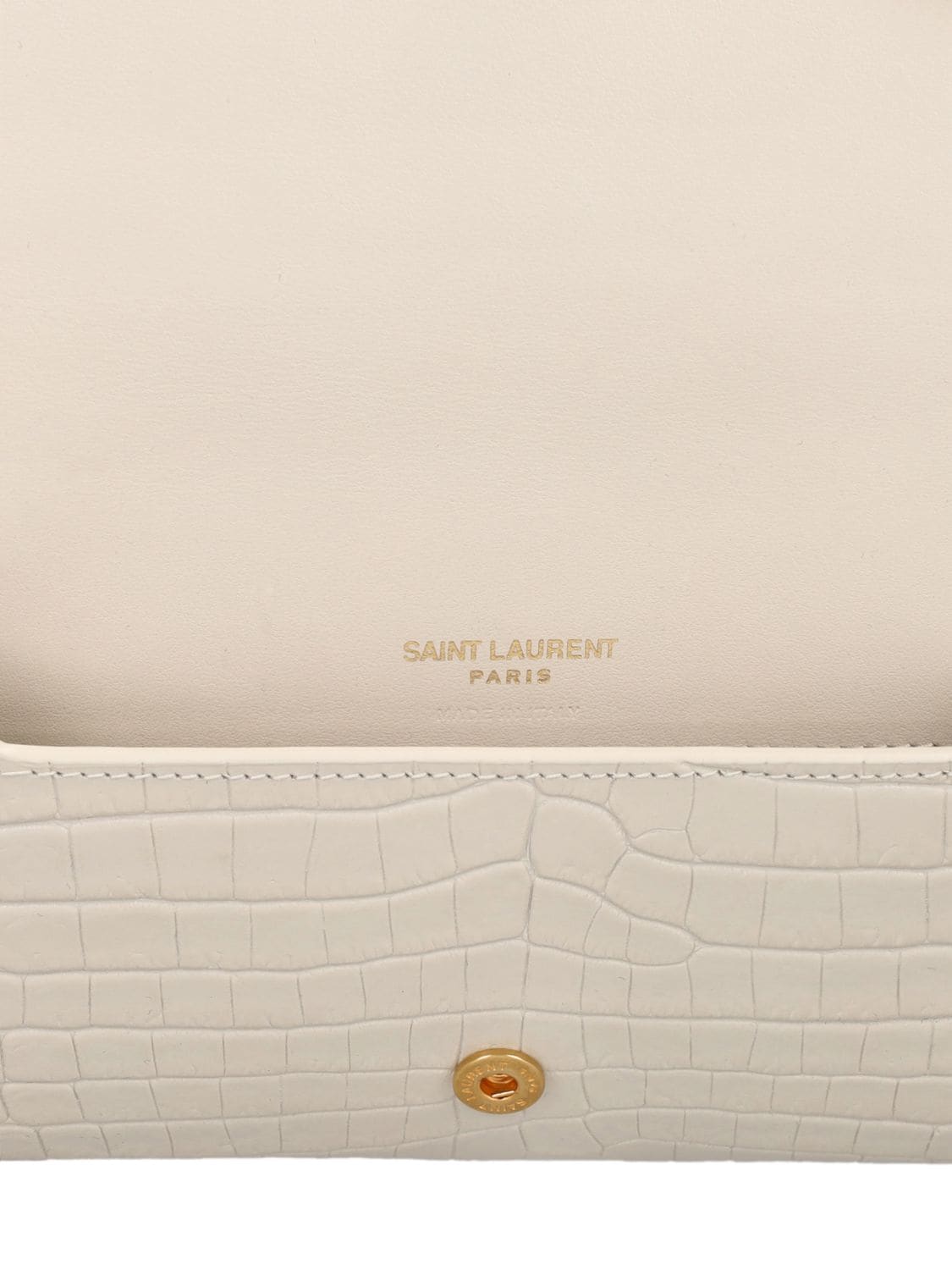 Shop Saint Laurent Monogram Embossed Leather Phone Holder In Blanc Vintage