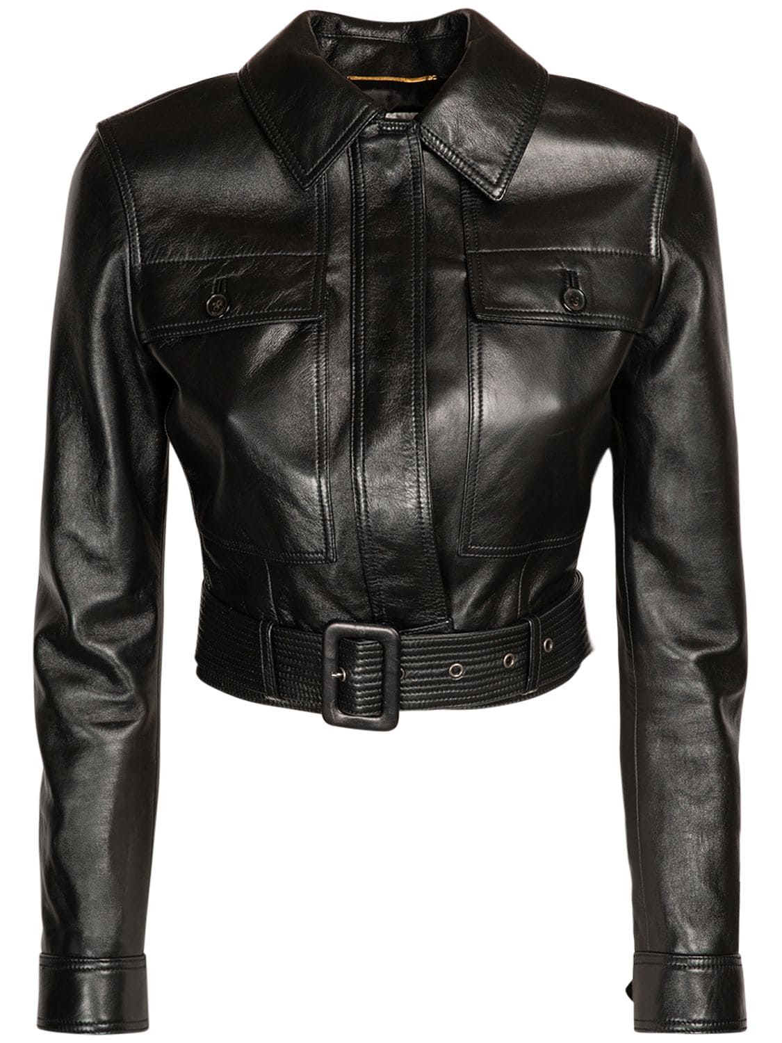 Saint Laurent Fitted Leather Bomber Jacket In Noir | ModeSens