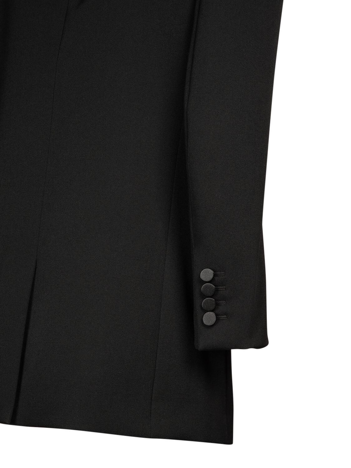 Shop Saint Laurent Wool Gabardine One Button Blazer In Noir