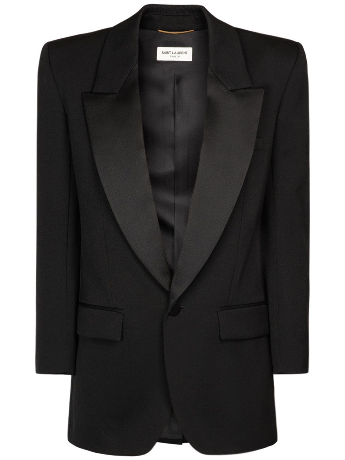 Saint Laurent Wool Gabardine One Button Blazer In Noir