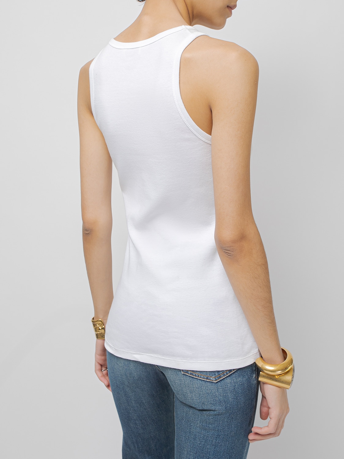 Logo Cotton Jersey Tank Top in White - Saint Laurent