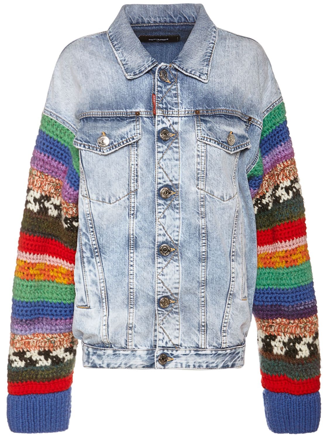 Dsquared2 Knitted-sleeved Panelled Denim Jacket In Navy