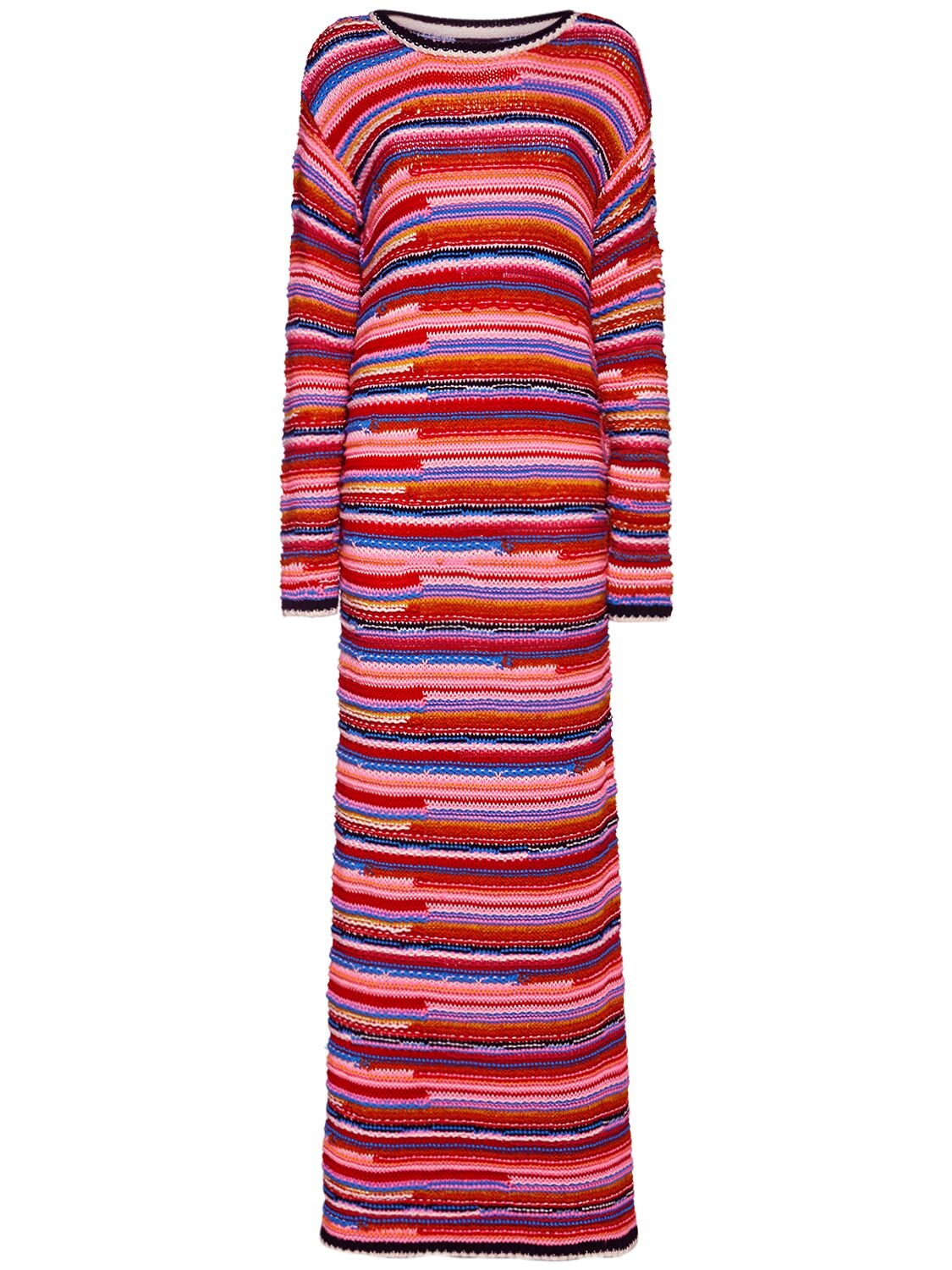 Dsquared2 Multi Stripe Wool Blend Knit Long Dress In Multicolor