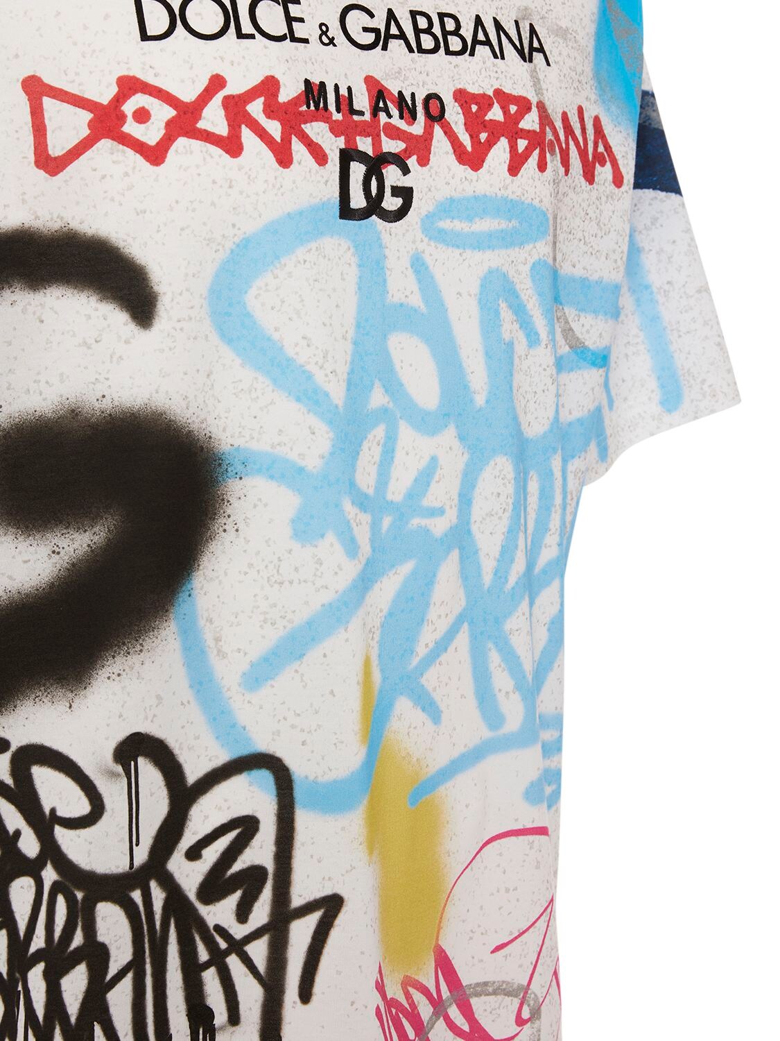 Dolce & Gabbana Graffiti Embroidered Logo Cotton Graphic Tee In Multicolour