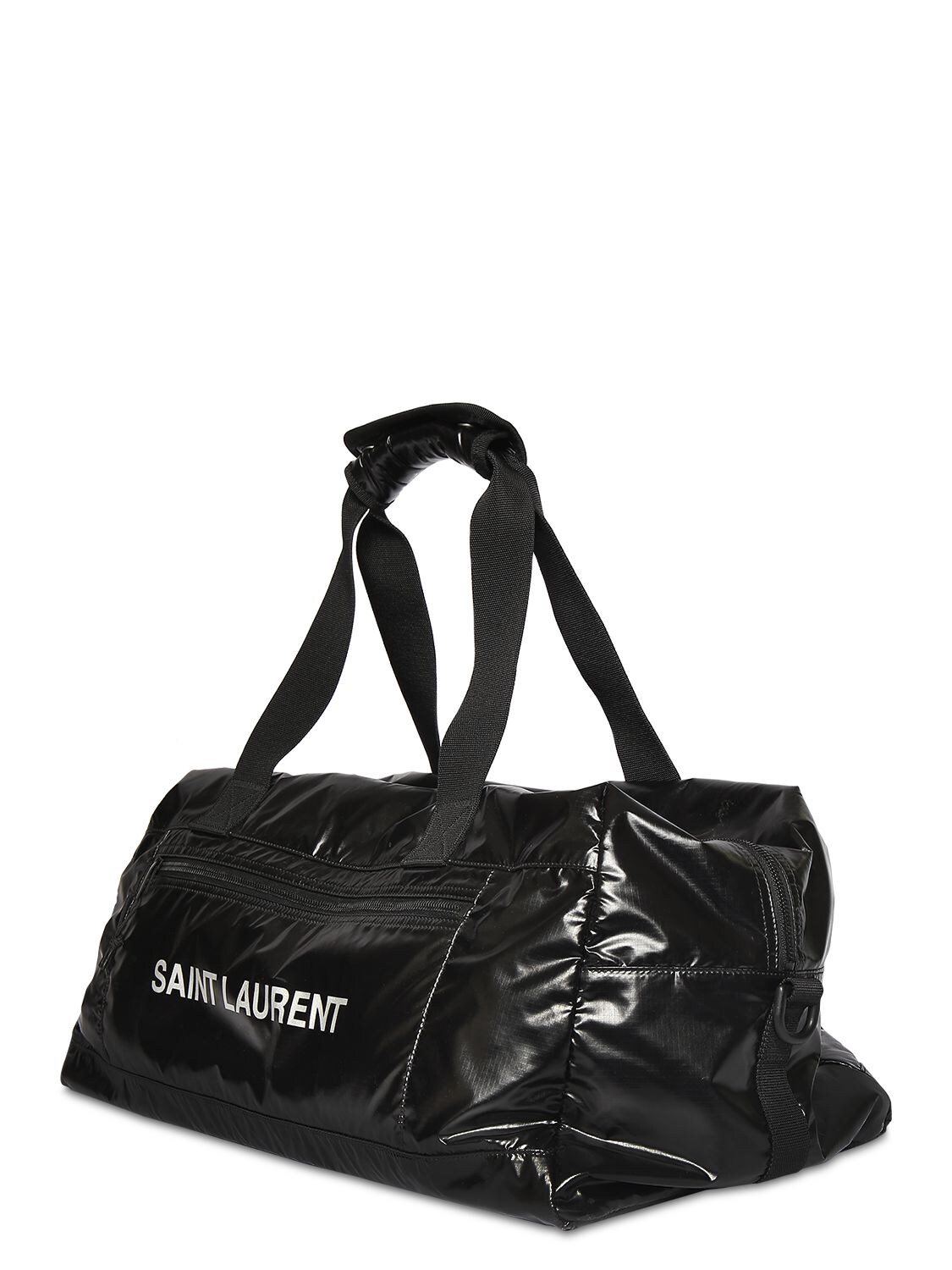 Shop Saint Laurent Logo Nylon Ripstop Duffle Bag In Black,silver