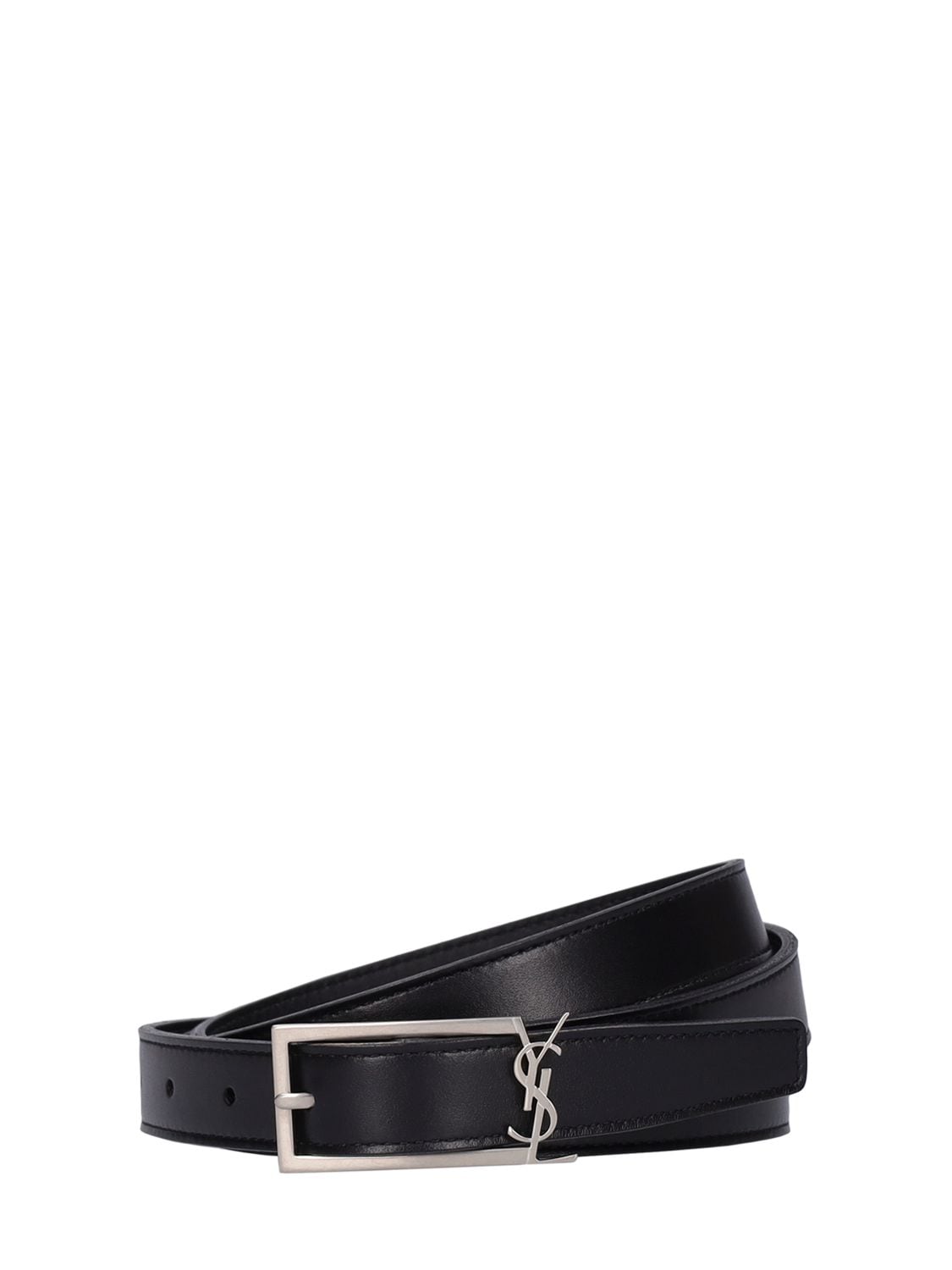 Saint Laurent 2cm Ysl Buckle Leather Belt In Black