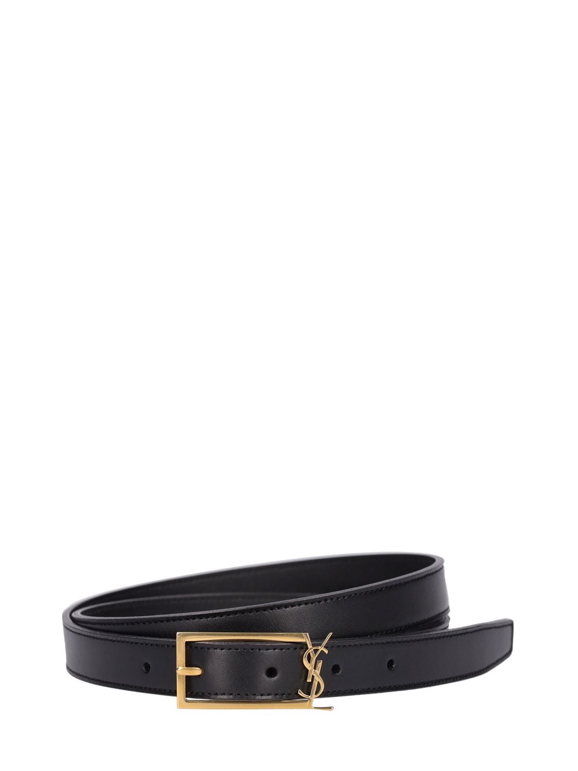 Shop Saint Laurent 2cm Ysl Buckle Leather Belt In Black