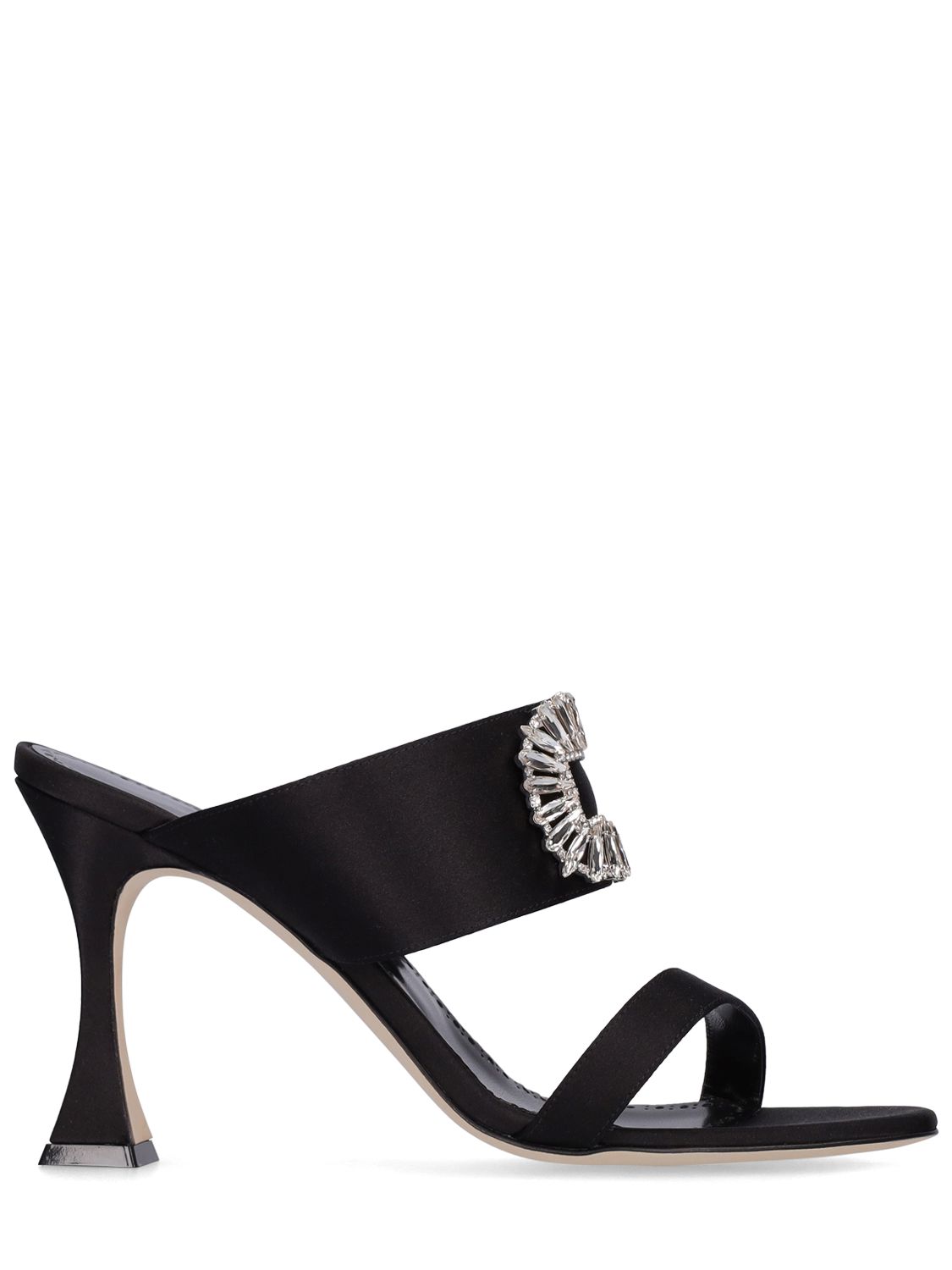 Manolo Blahnik Laali 90 Embellished Buckle Satin Mules In Black