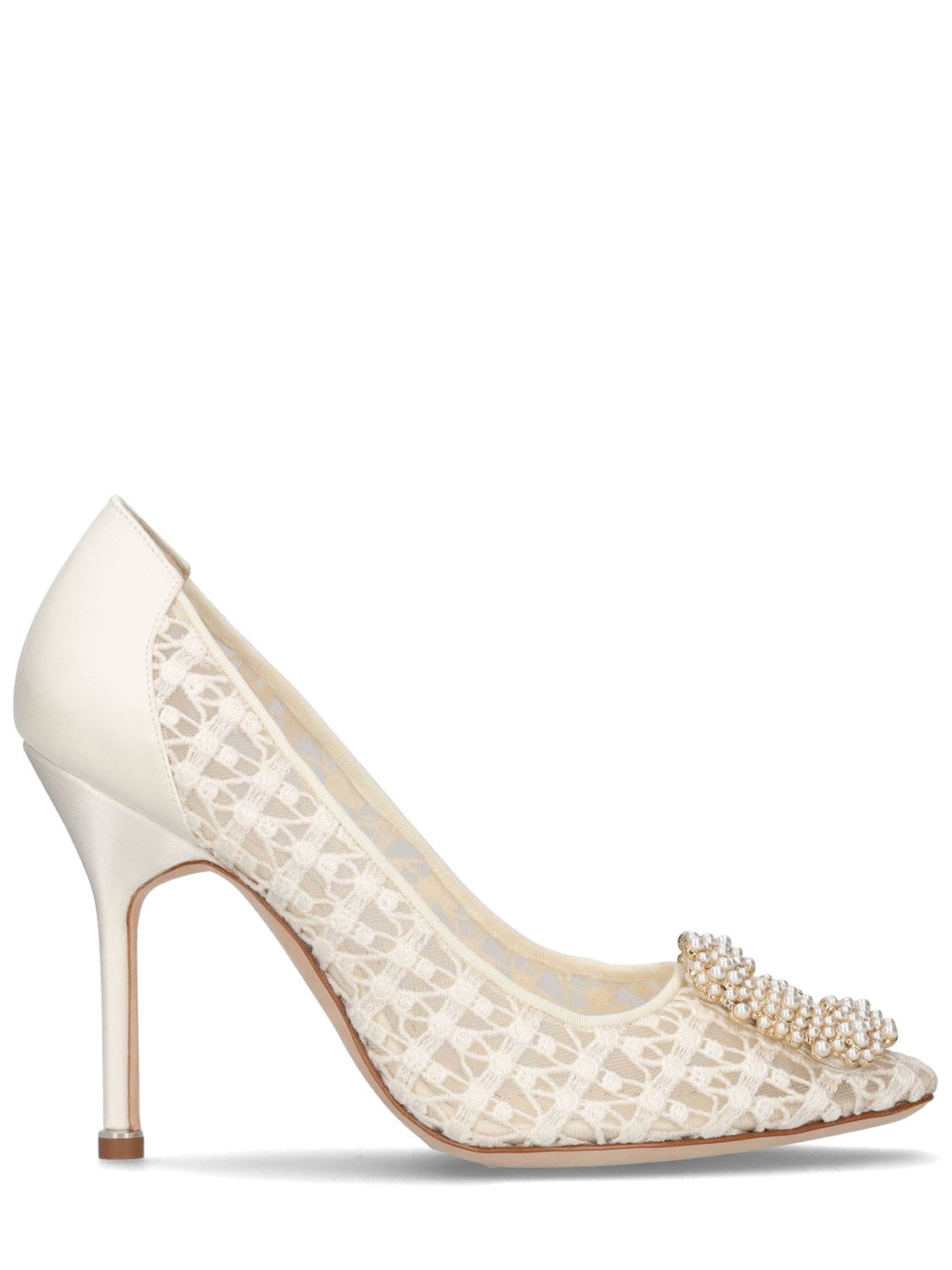 Manolo Blahnik 105mm Hangisi Embellished Lace Pumps In Ivory | ModeSens