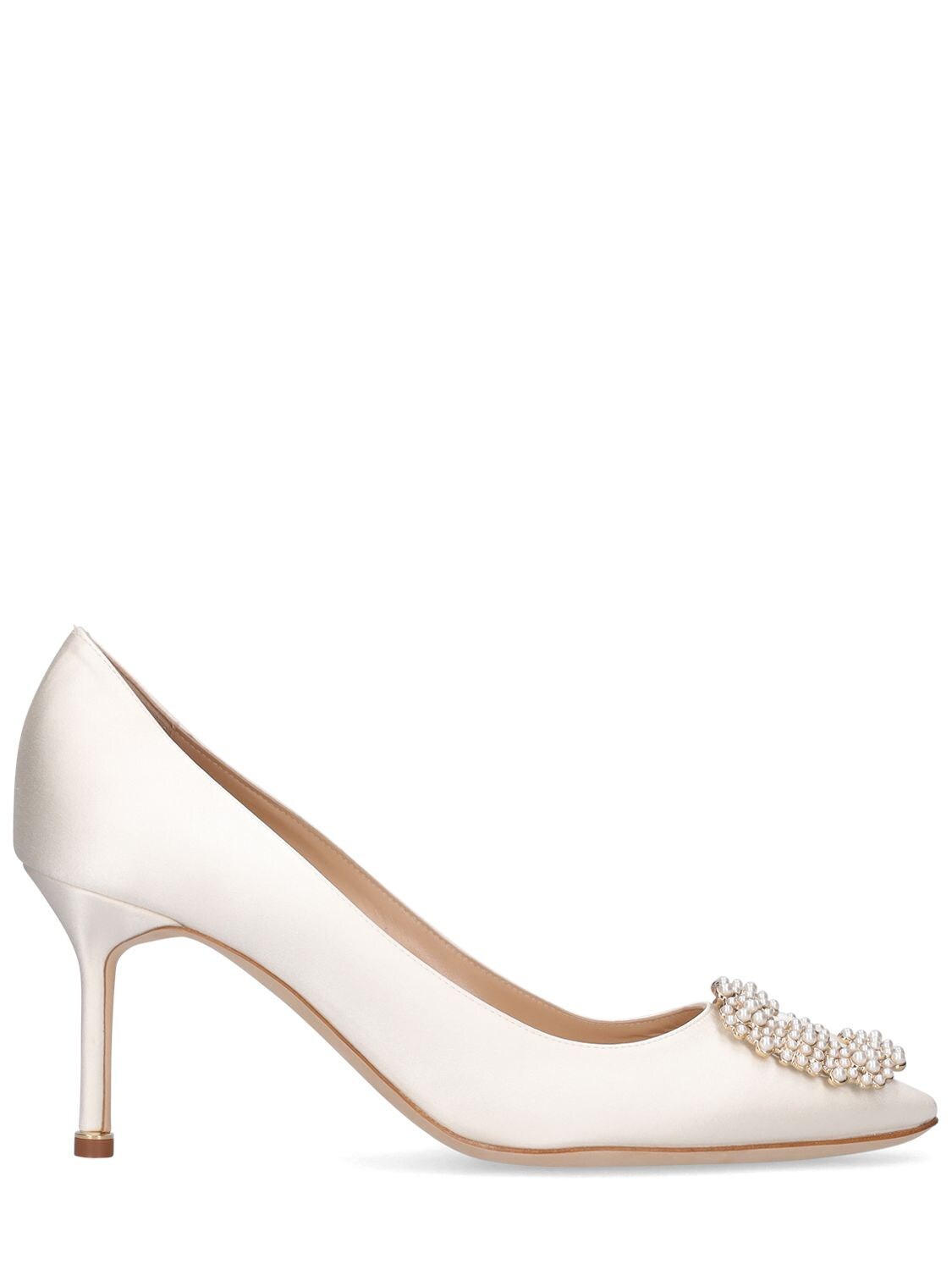 Manolo Blahnik 70mm Hangisi Embellished Satin Pumps In Ivory | ModeSens