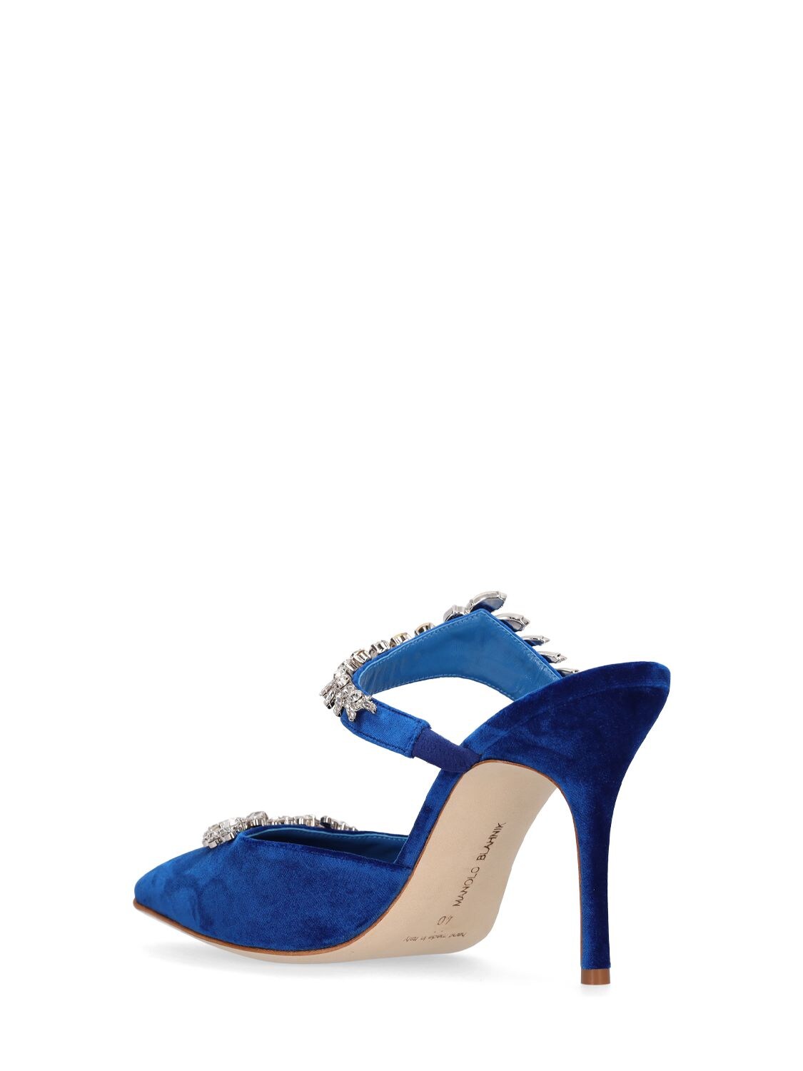 Shop Manolo Blahnik 90mm Lurum Velvet Mules In Blue