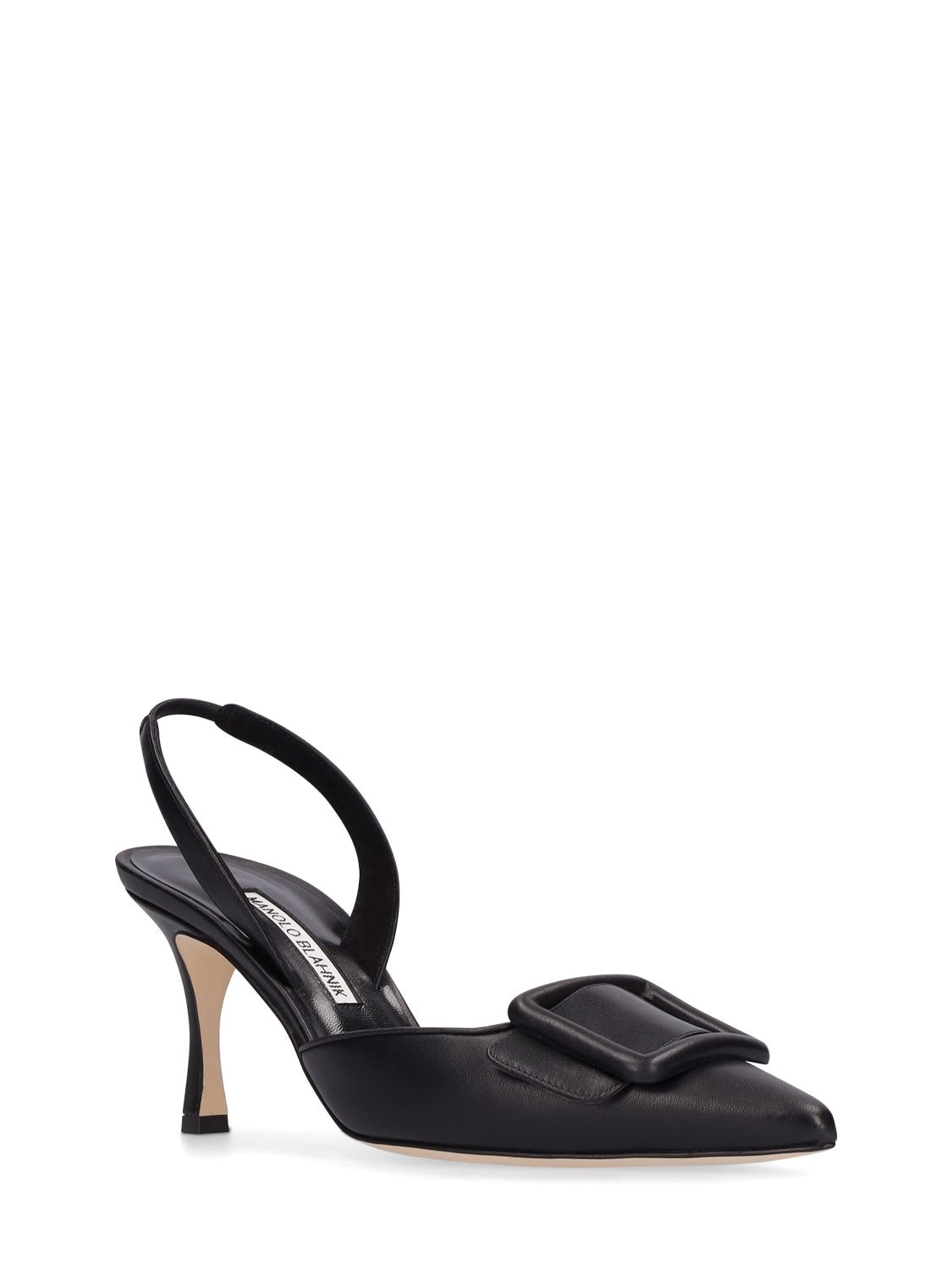 Shop Manolo Blahnik 70mm Maysli Leather Slingback Pumps In 블랙