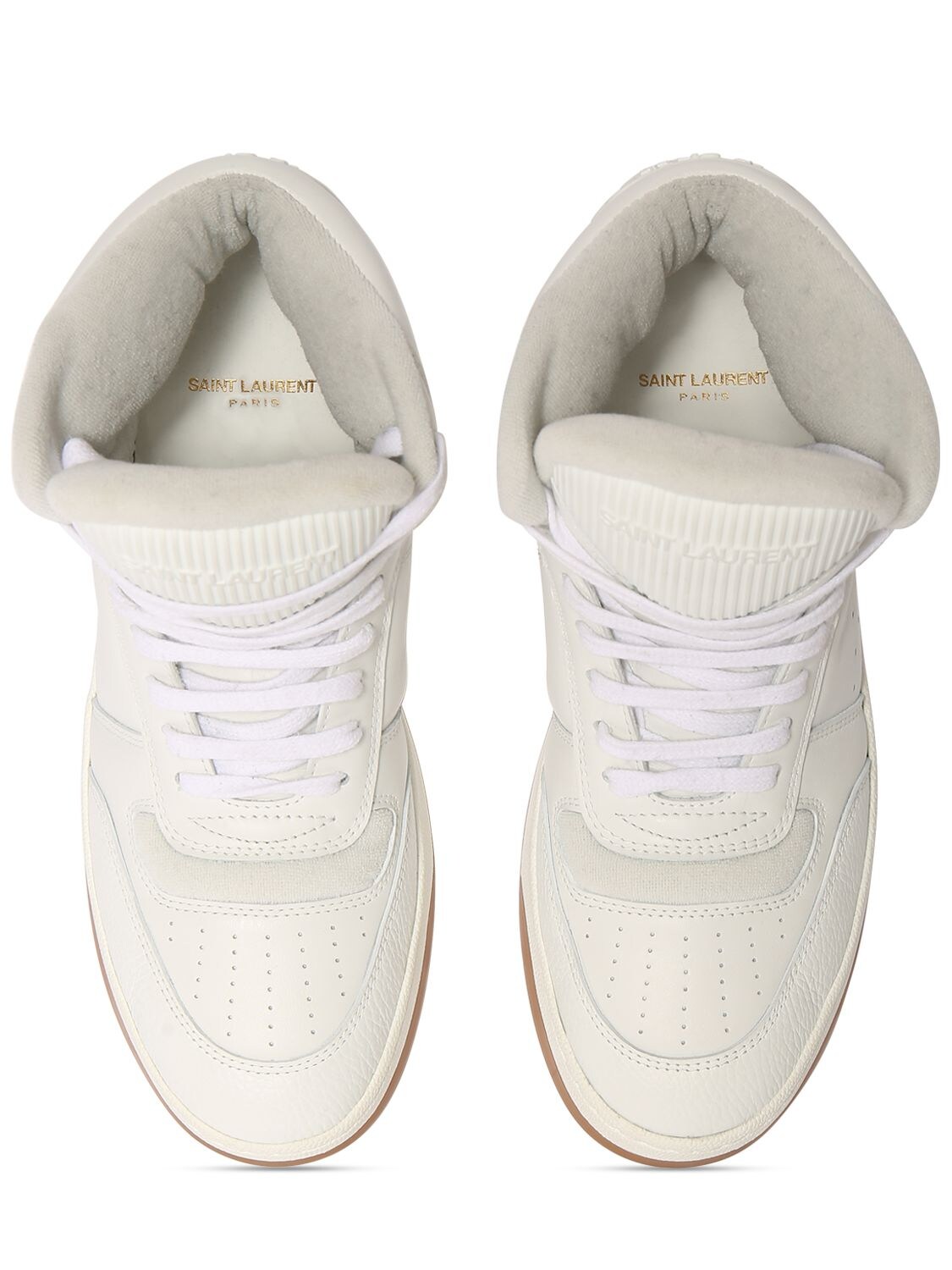 Shop Saint Laurent Sl/80 Leather Mid Top Sneakers In White