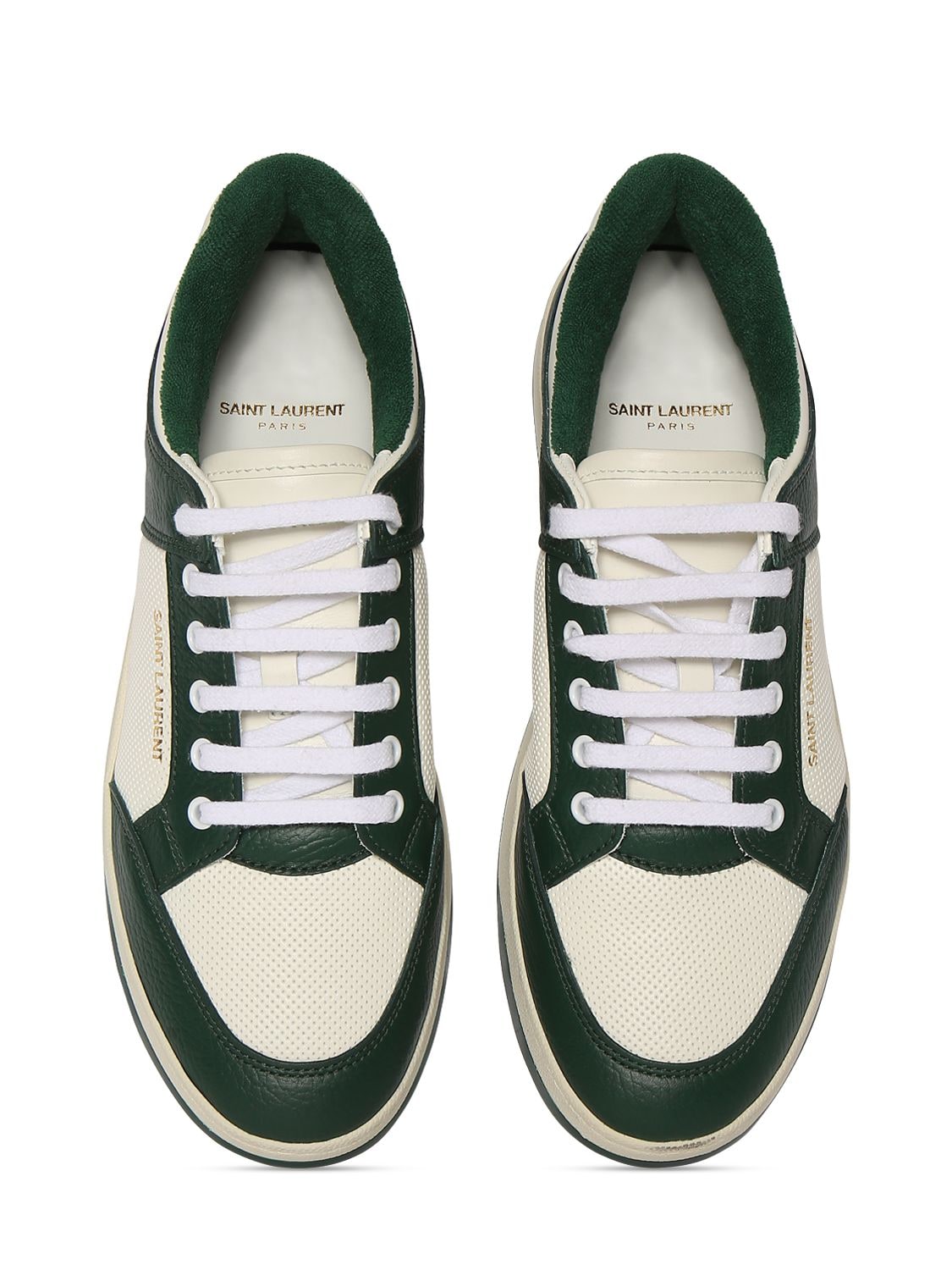 Shop Saint Laurent Sl/61 00 Leather Sneakers In White,green