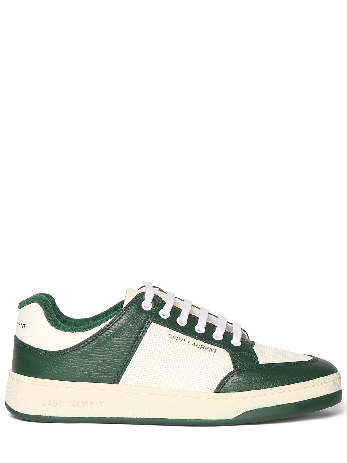 Shop Saint Laurent Sl/61 00 Leather Sneakers In White,green