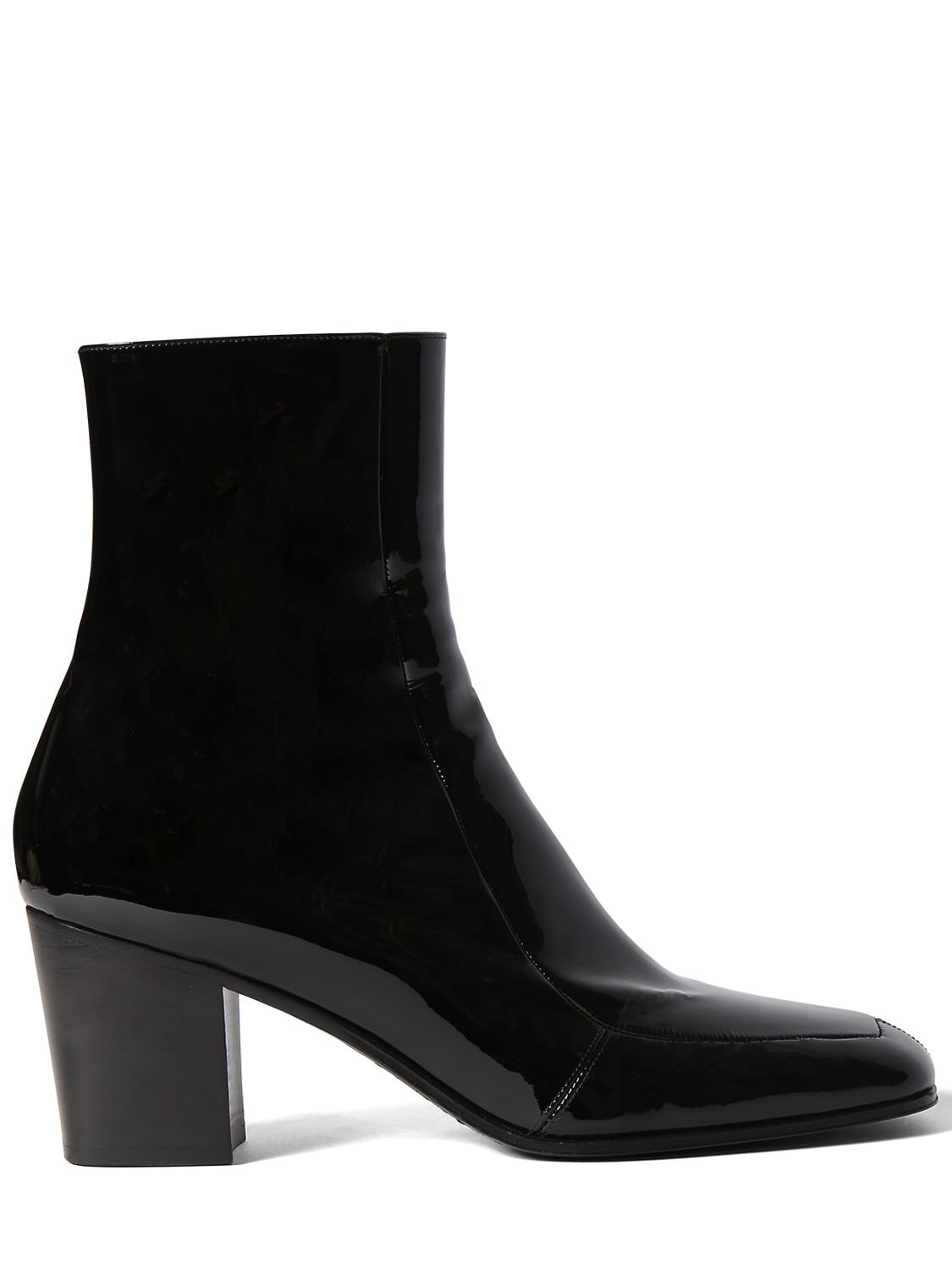 Shop Saint Laurent 75mm Beau Zip-up Patent Leather Boots In Black