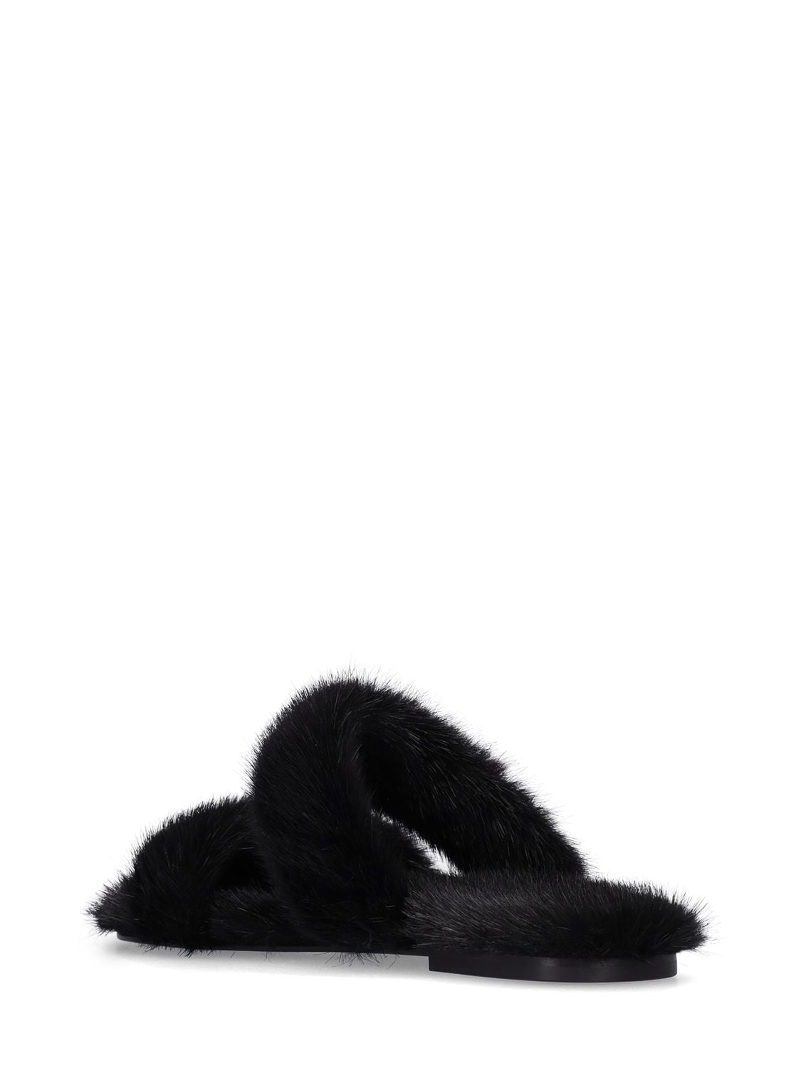 Saint Laurent Mens Bleach Mink Fur Slides In Black