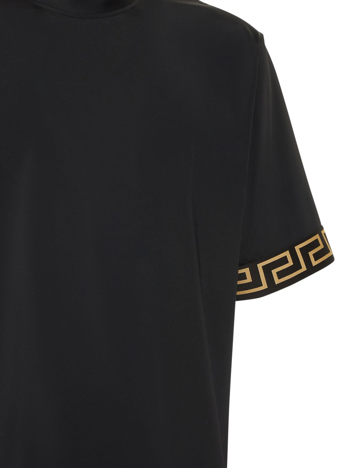 Shop Versace Greca & Logo Stretch Tech T-shirt In Black,gold