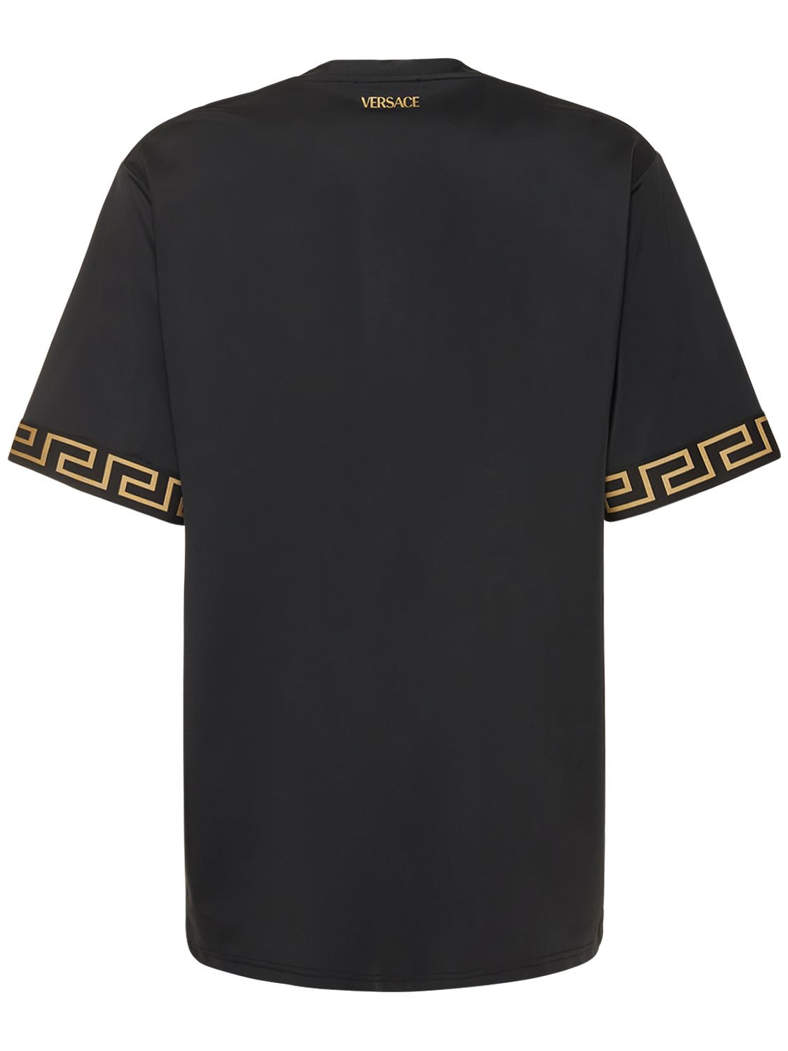 Shop Versace Greca & Logo Stretch Tech T-shirt In Black,gold