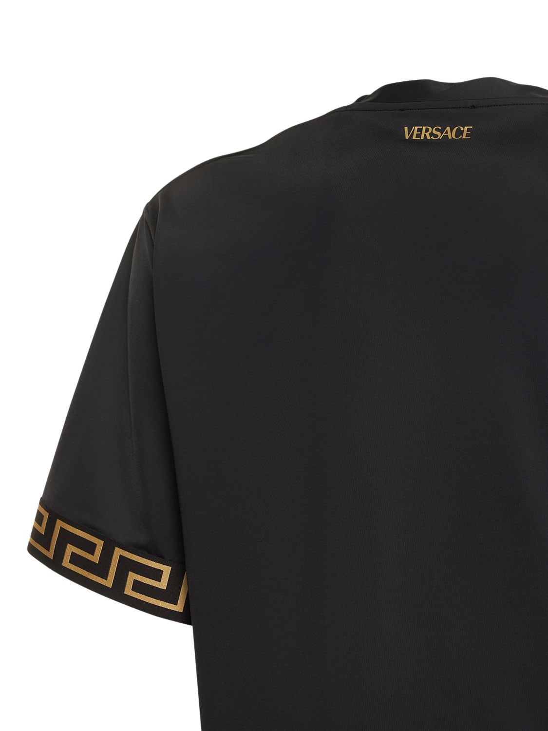 Shop Versace Greca & Logo Stretch Tech T-shirt In Black,gold