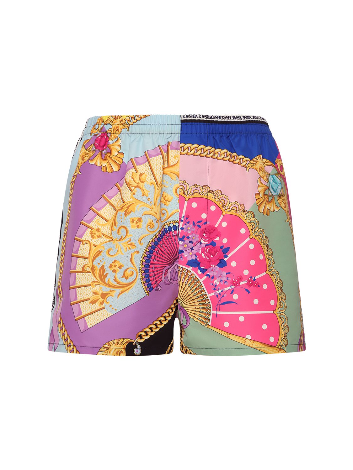Versace Fan Printed Jersey Mini Shorts In Multicolor ModeSens