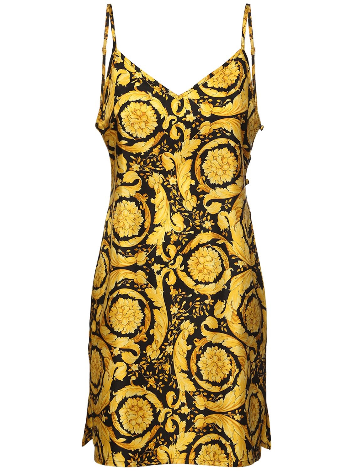 Barocco Print Silk Satin Mini Slip Dress
