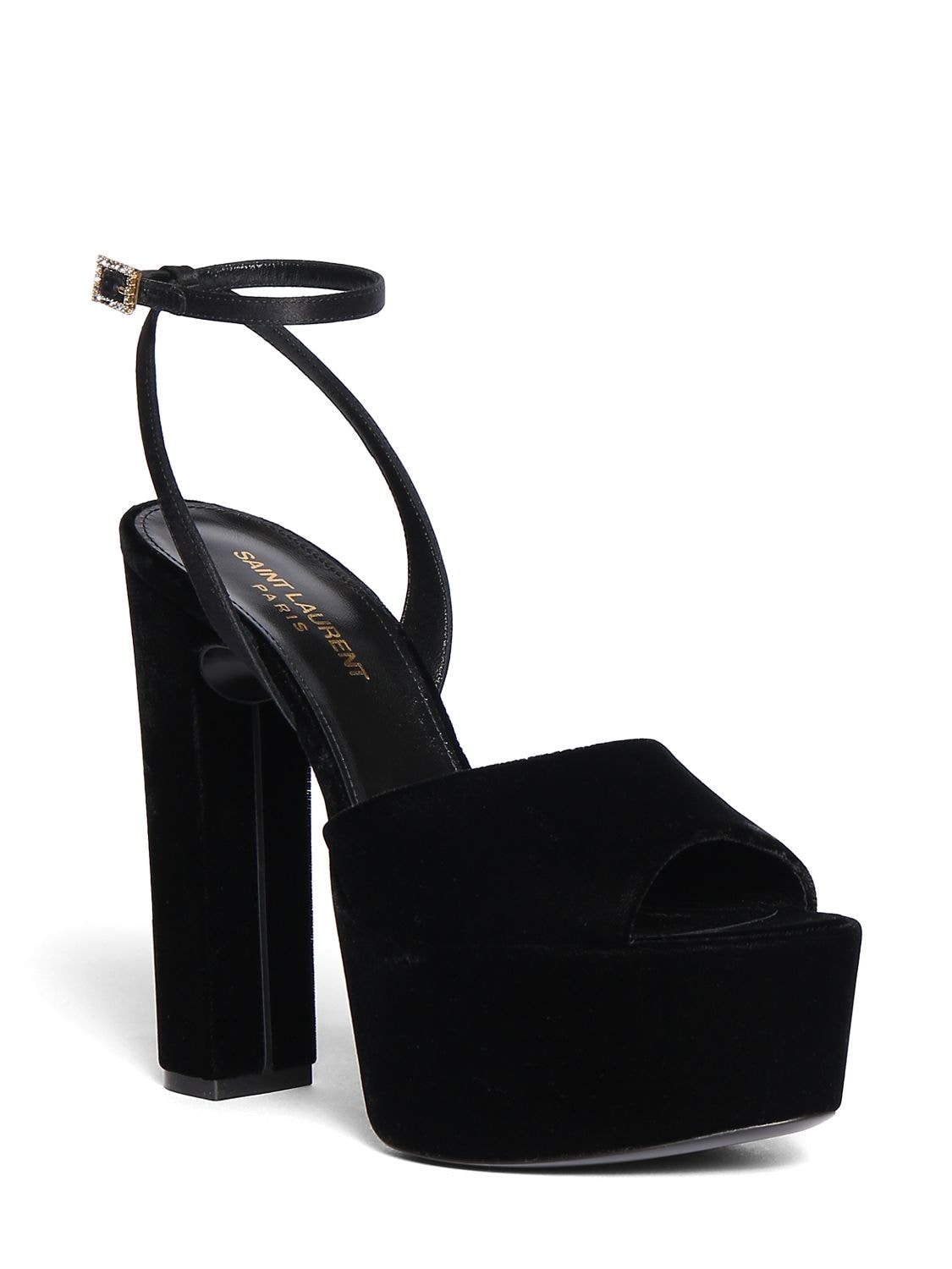 Shop Saint Laurent 95mm Jodie Velvet Sandals In Black