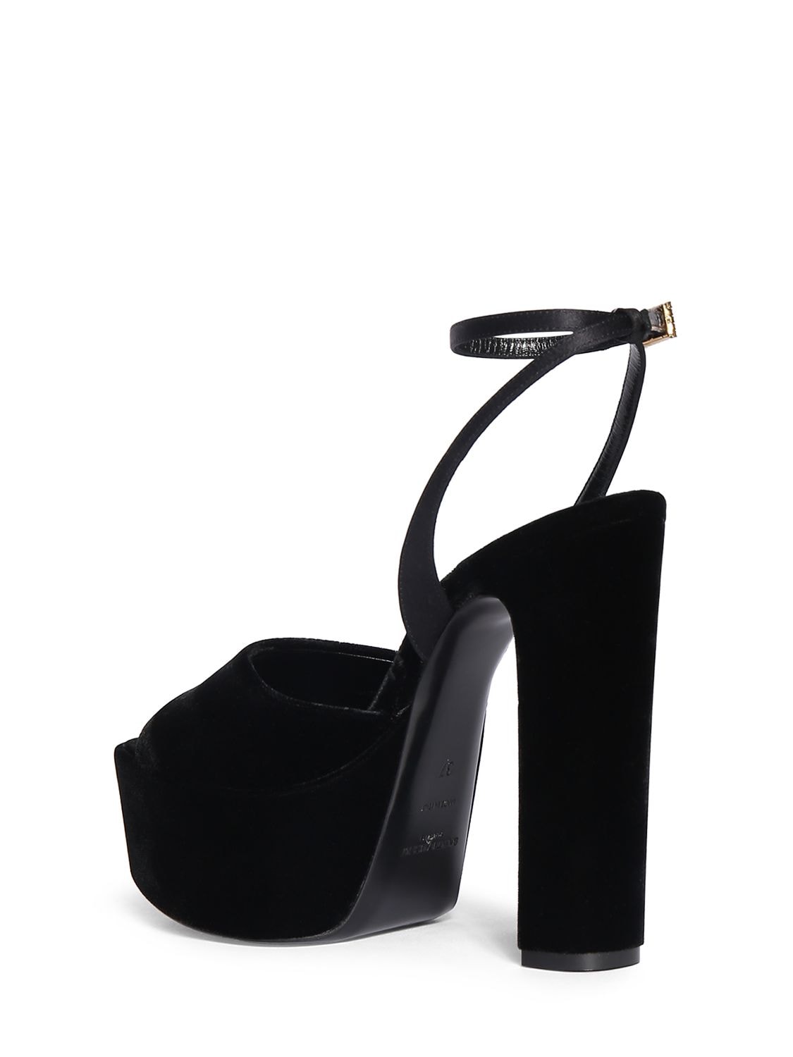 Shop Saint Laurent 95mm Jodie Velvet Sandals In Black
