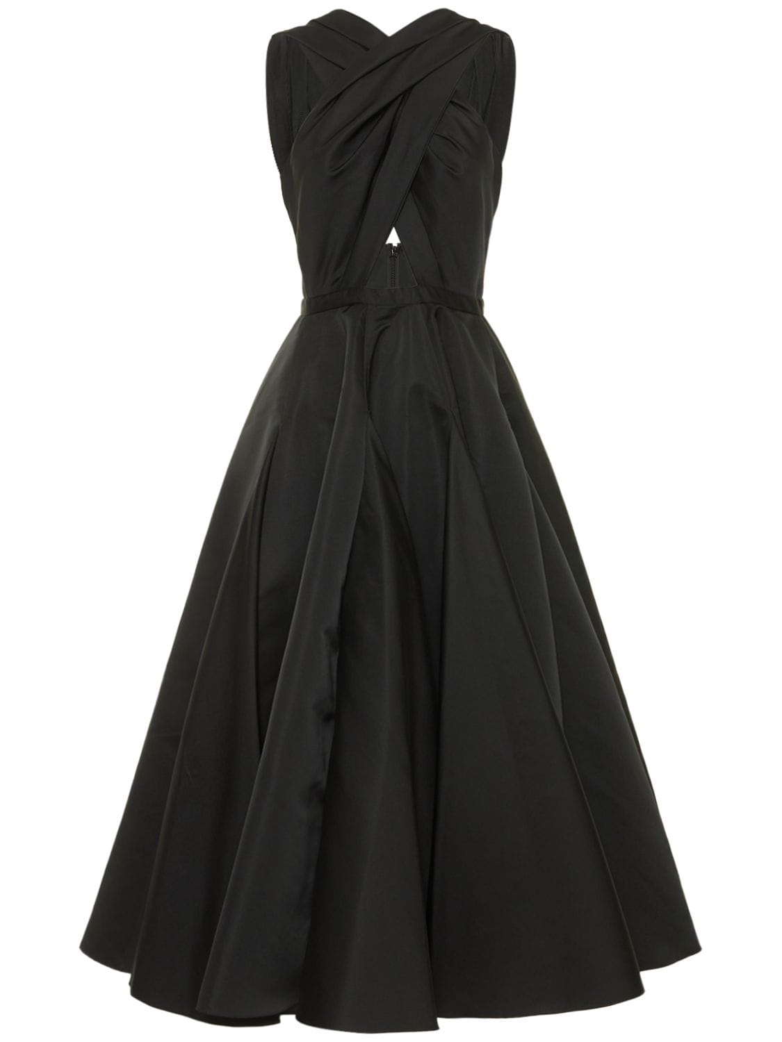 Zuhair Murad Mikado Crossed Neckline Midi Dress In Black | ModeSens