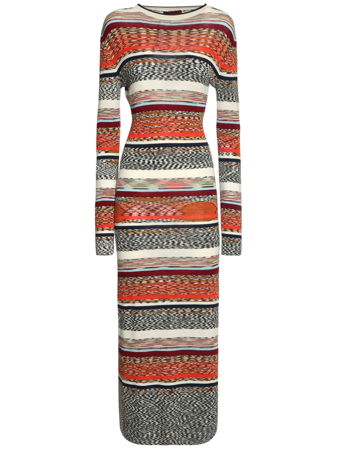 Striped Wool Blend Knit Midi Dress