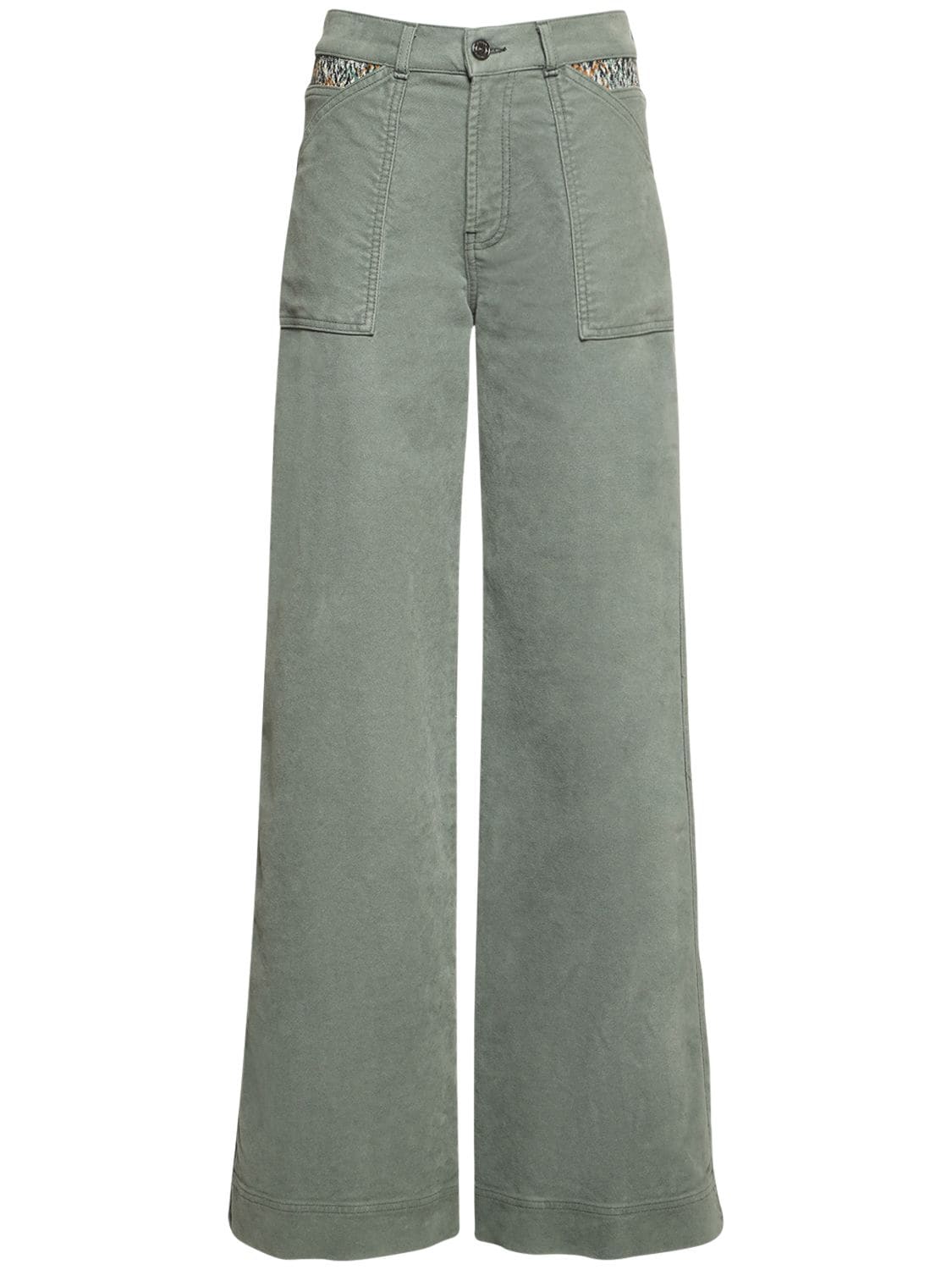 Missoni Solid Cotton Blend Fustian Wide Pants In Sage | ModeSens