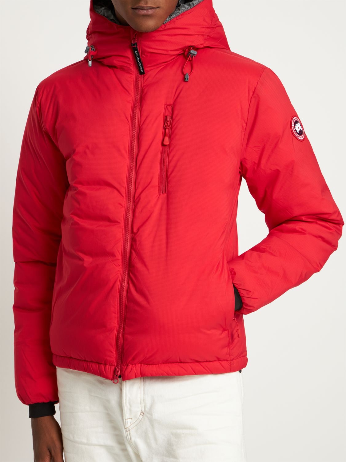 Shop Canada Goose Lodge Hooded Nylon Down Jacket In Red