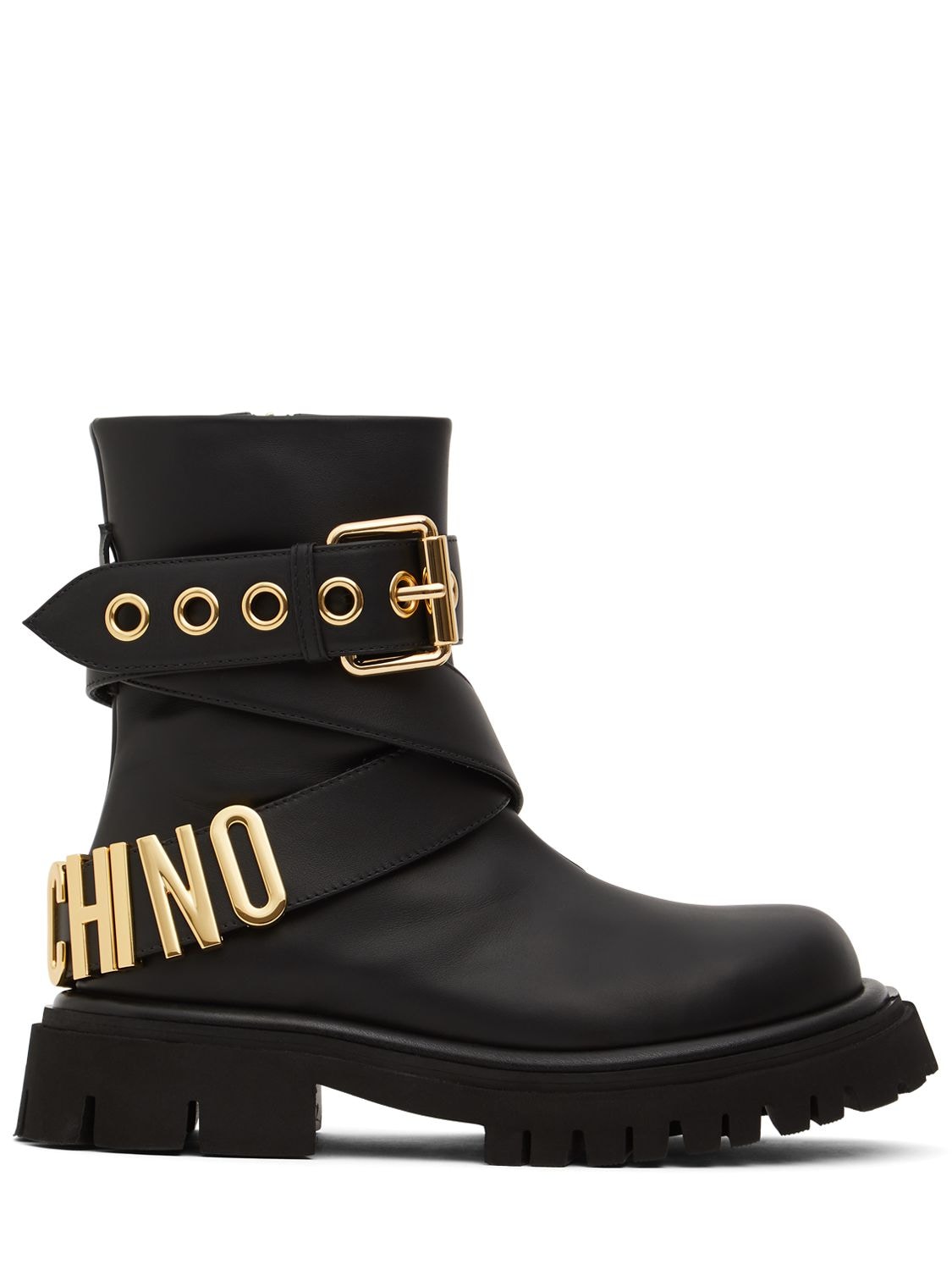 MOSCHINO 45mm Belted Leather Combat Boots