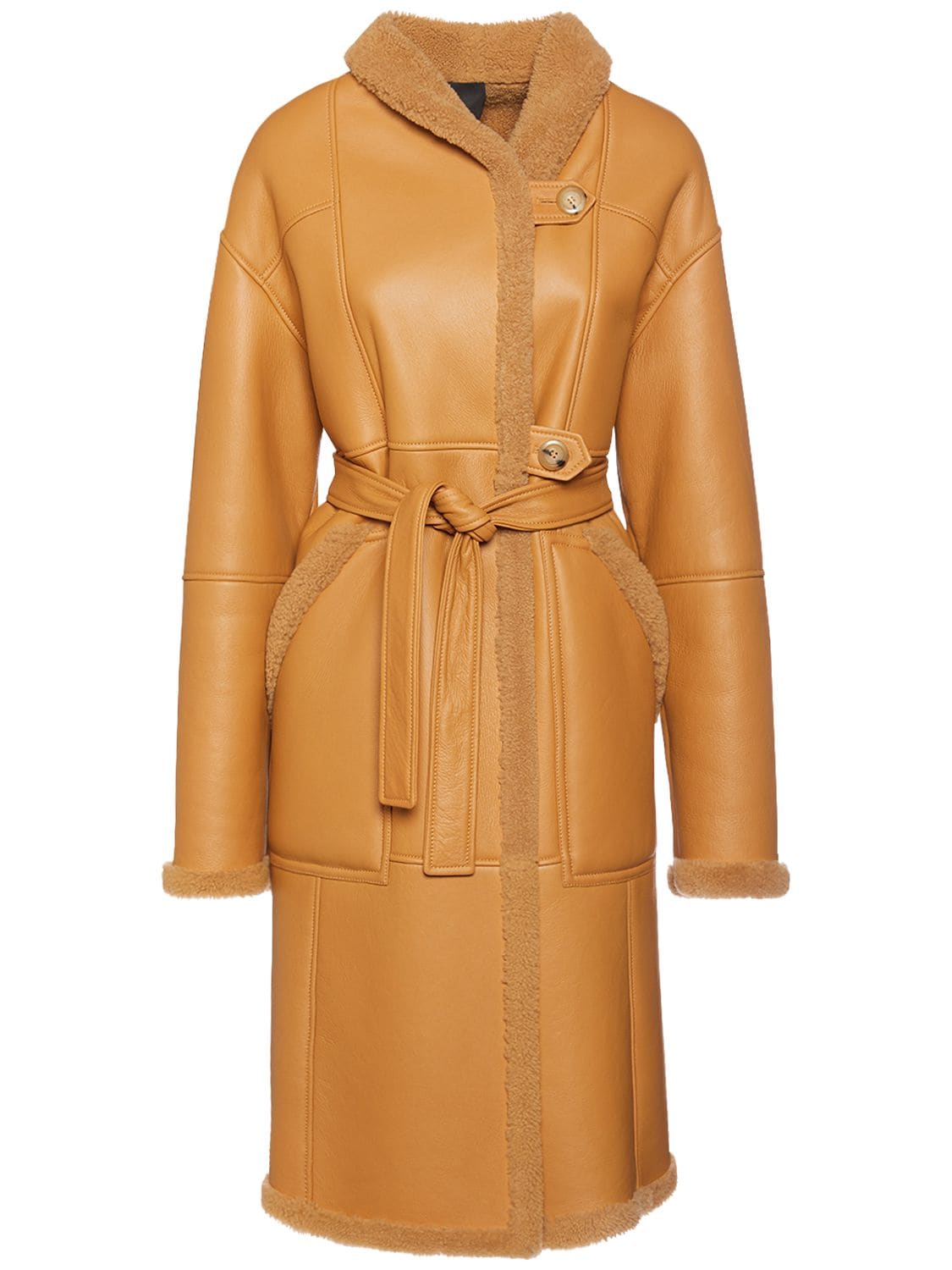 BLANCHA Belted Leather Coat