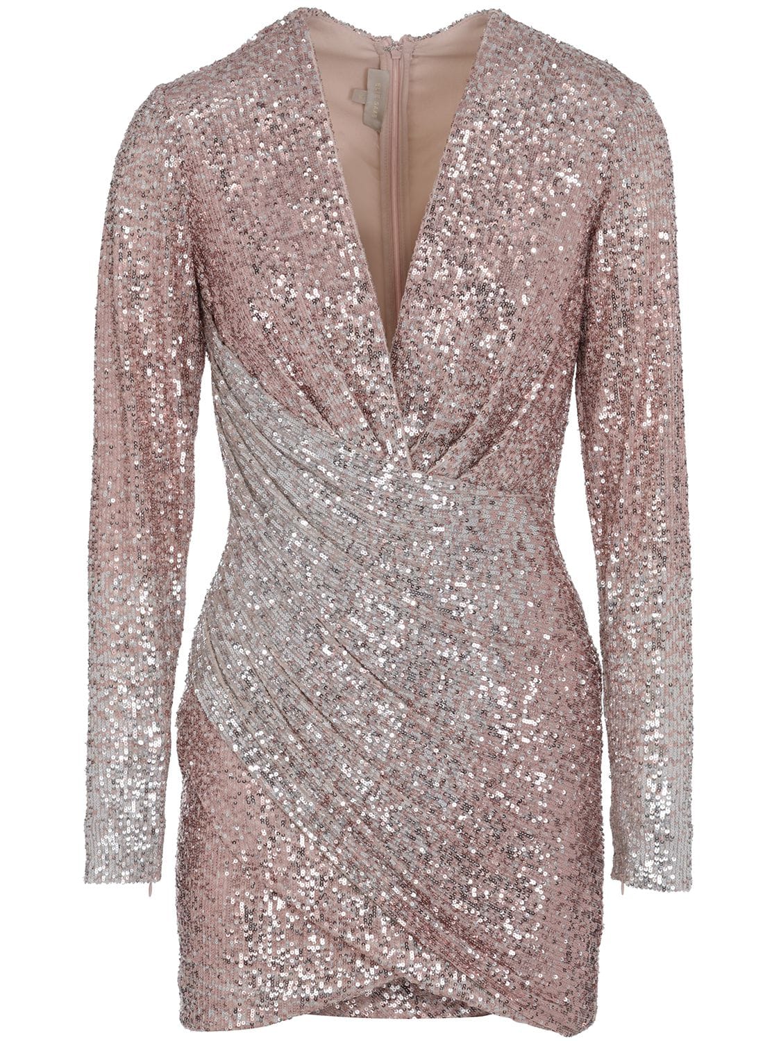 Elie Saab Sequined Silk Blend Wrap Mini Dress In Nude,silver | ModeSens