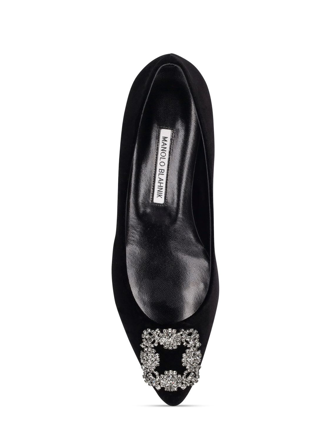 Shop Manolo Blahnik 10mm Hangisi Fmc Velvet Flats In Black