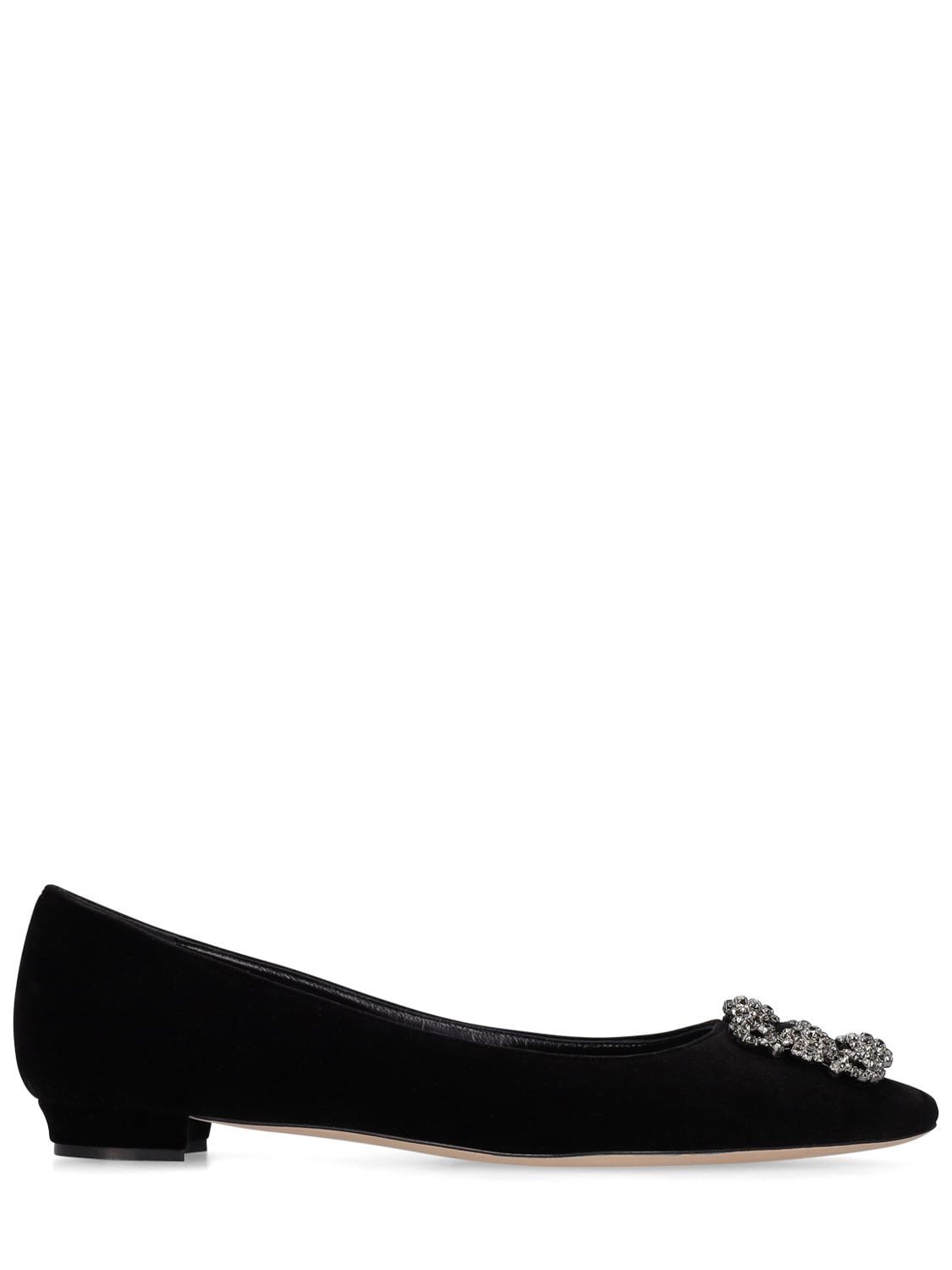 Shop Manolo Blahnik 10mm Hangisi Fmc Velvet Flats In Black