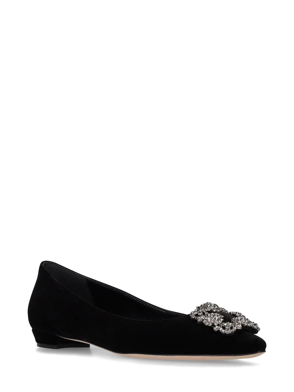 Shop Manolo Blahnik 10mm Hangisi Fmc Velvet Flats In Black