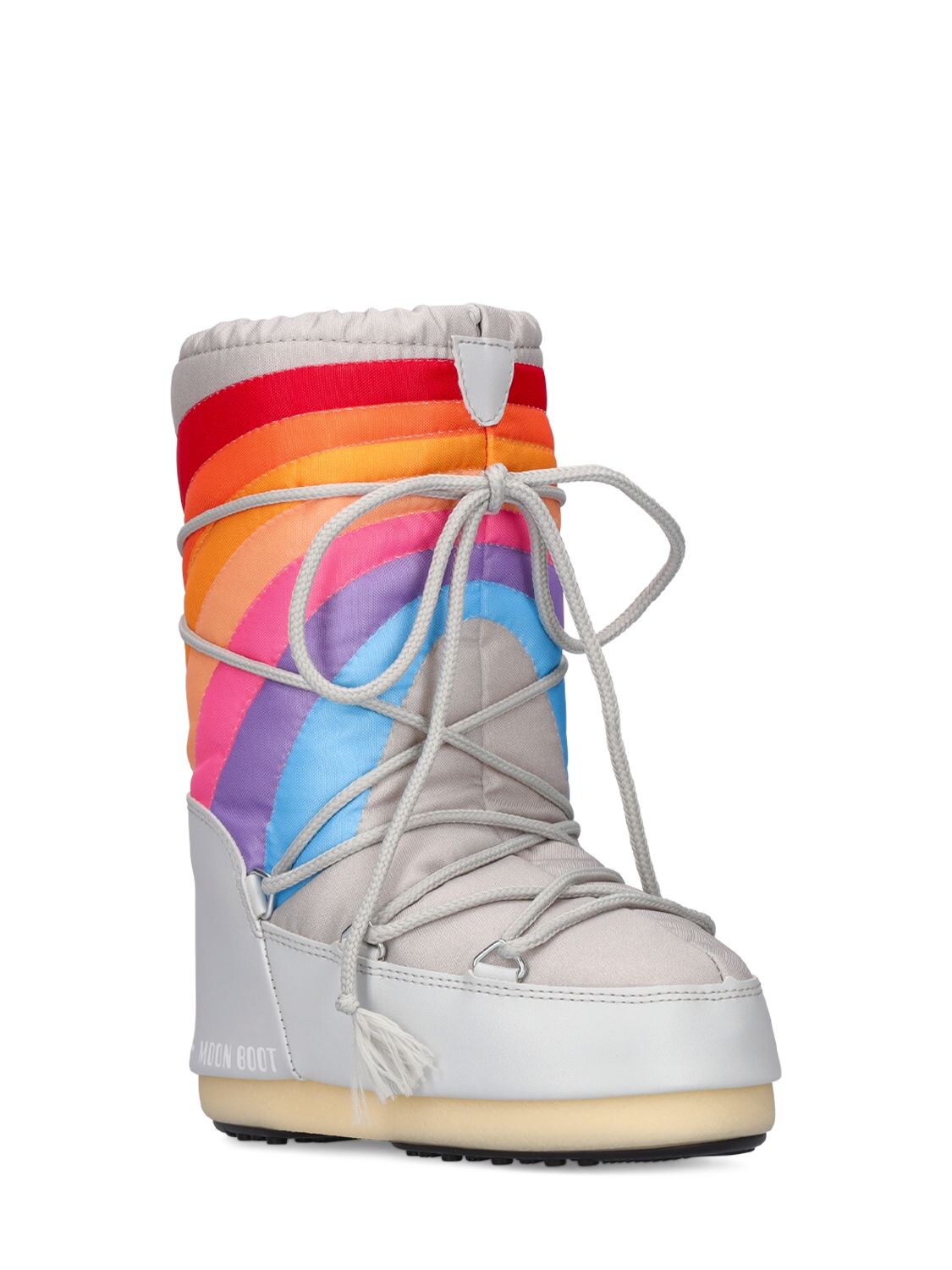 Shop Moon Boot Icon Tall Rainbow Nylon Snow Boots In Silver,multi