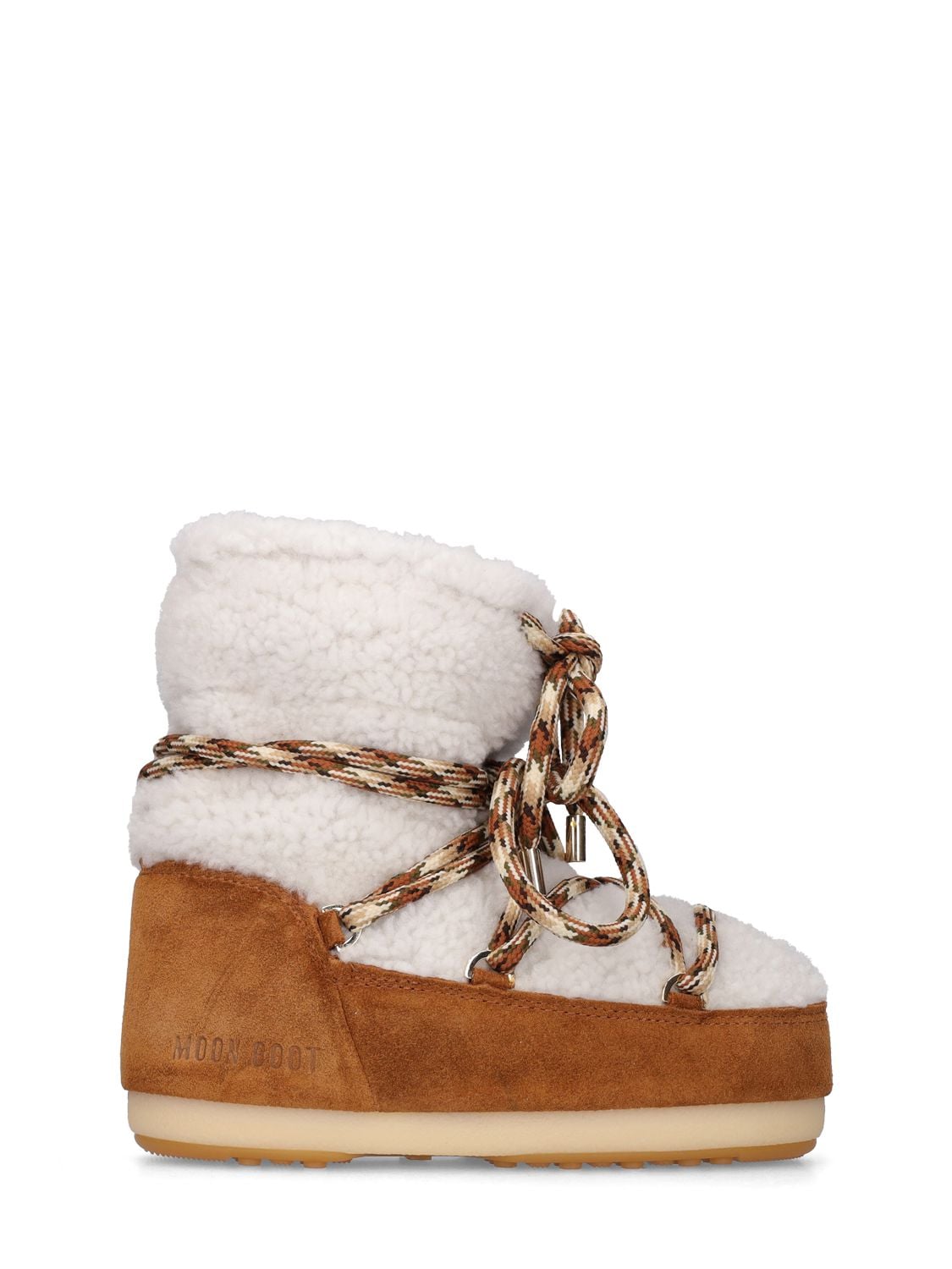 Moon Boot Kids' Shearling & Suede Ankle Snow Boots In White,brown