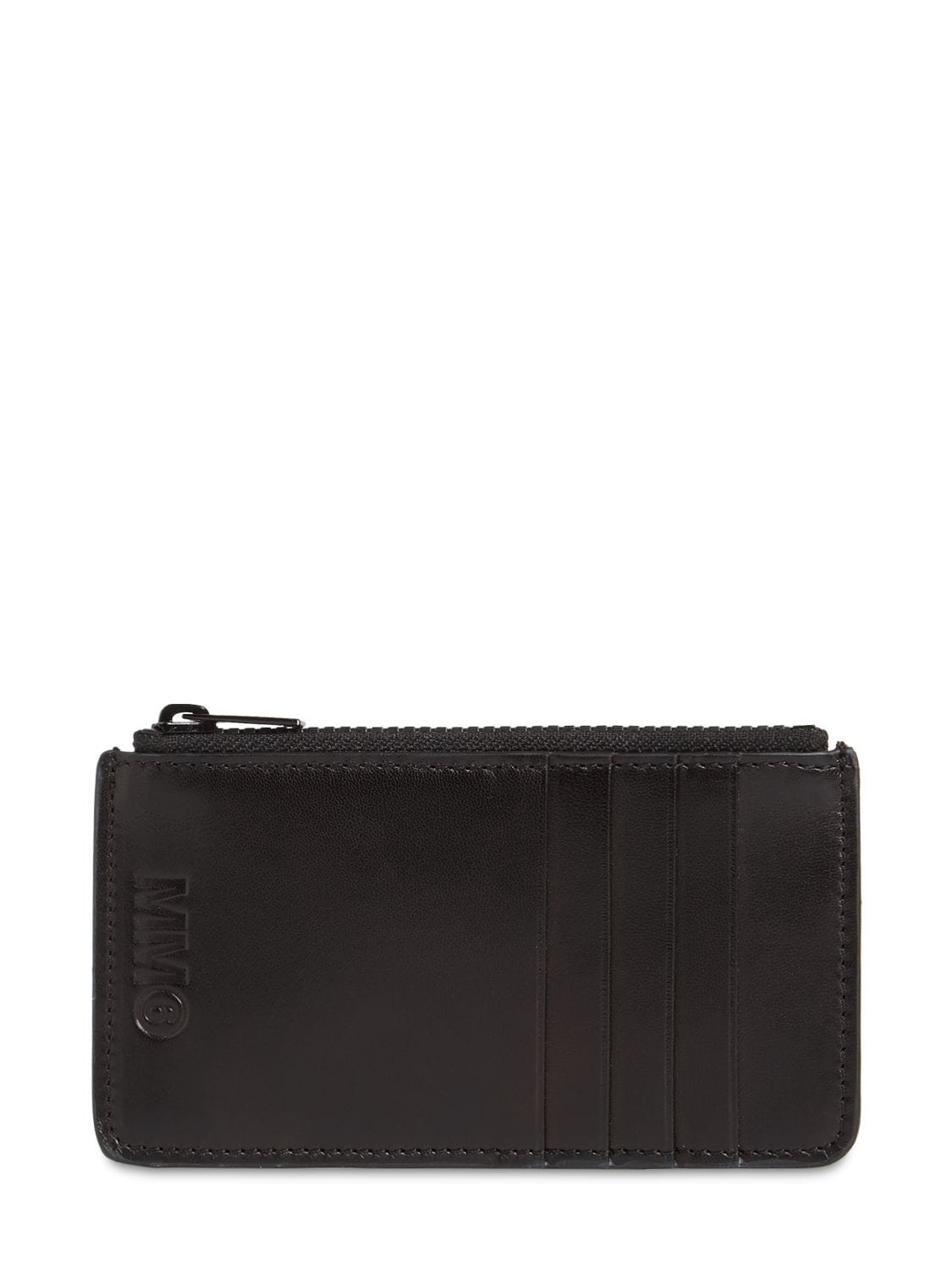 Mm6 Maison Margiela Logo Leather Zip Card Holder In Black | ModeSens