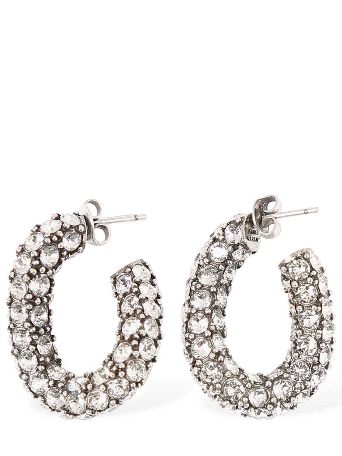 Shop Isabel Marant Funky Ring Crystal Hoop Earrings In Silver