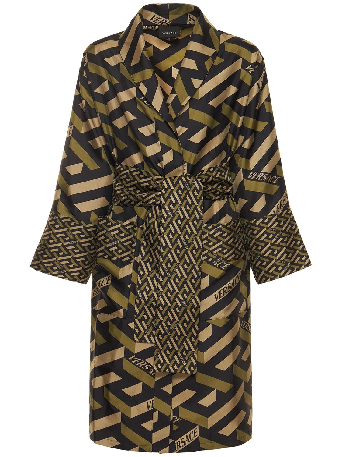 Versace Monogram Dressing Gown In Khaki