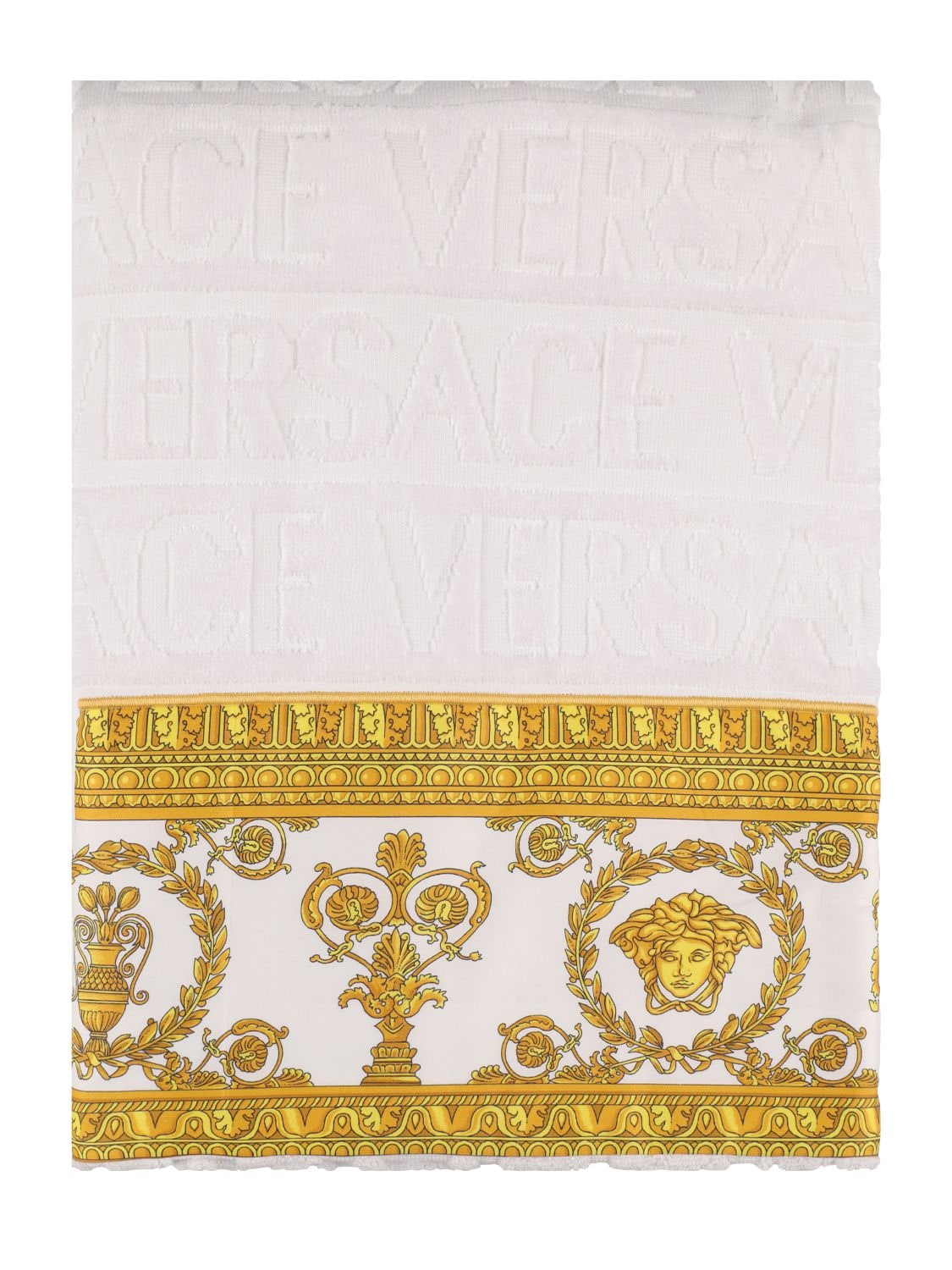 Versace I Love Baroque Cotton Towel In Bianco-oro