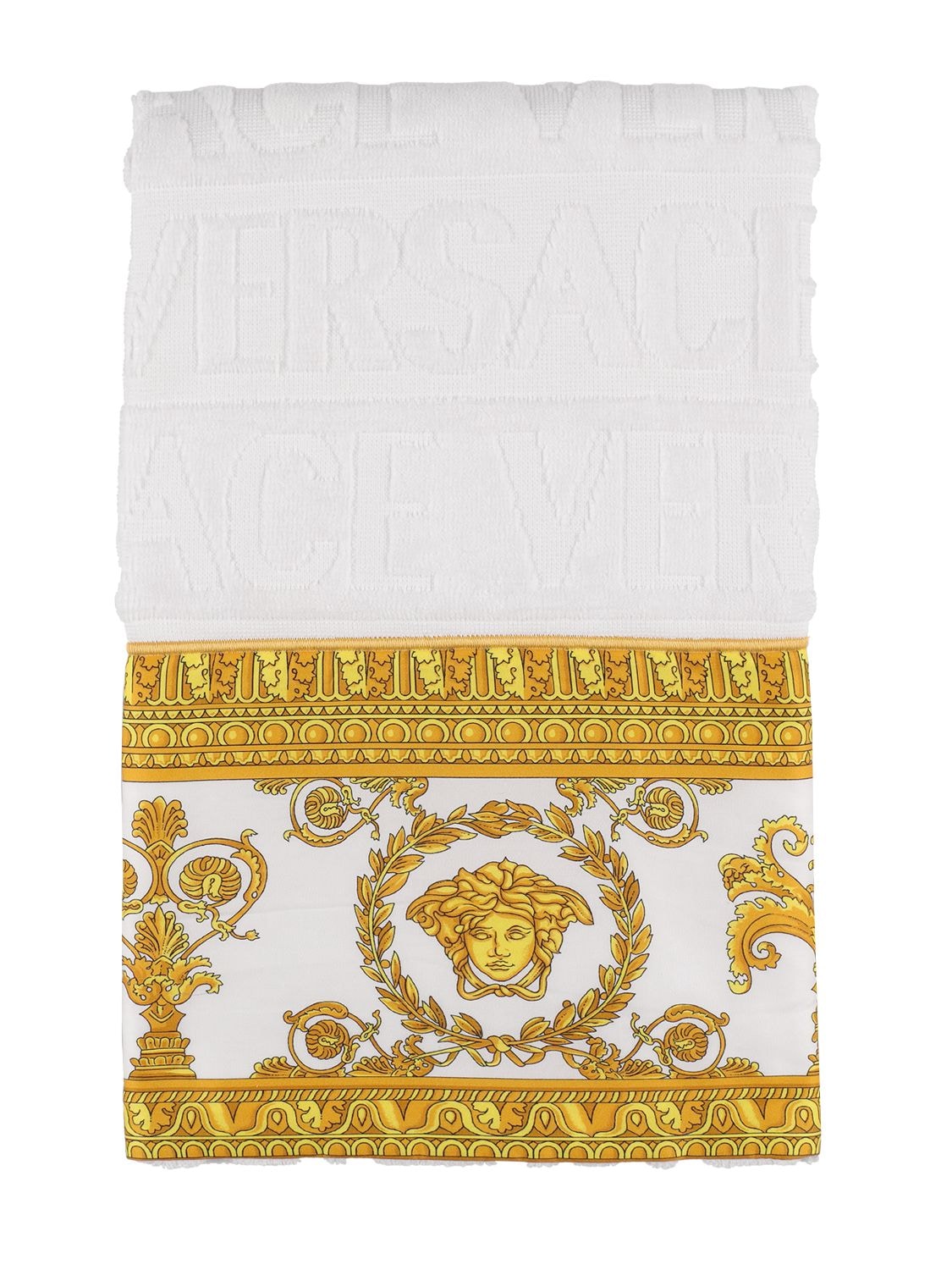 Versace Cotton Hand Towel In Bianco-oro