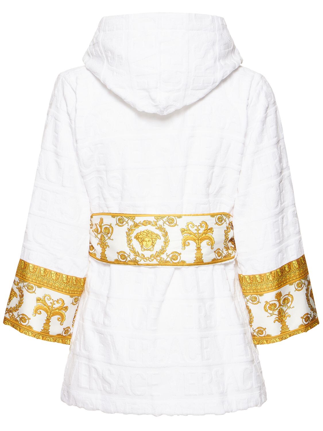 Shop Versace Short Cotton Bathrobe In Bianco