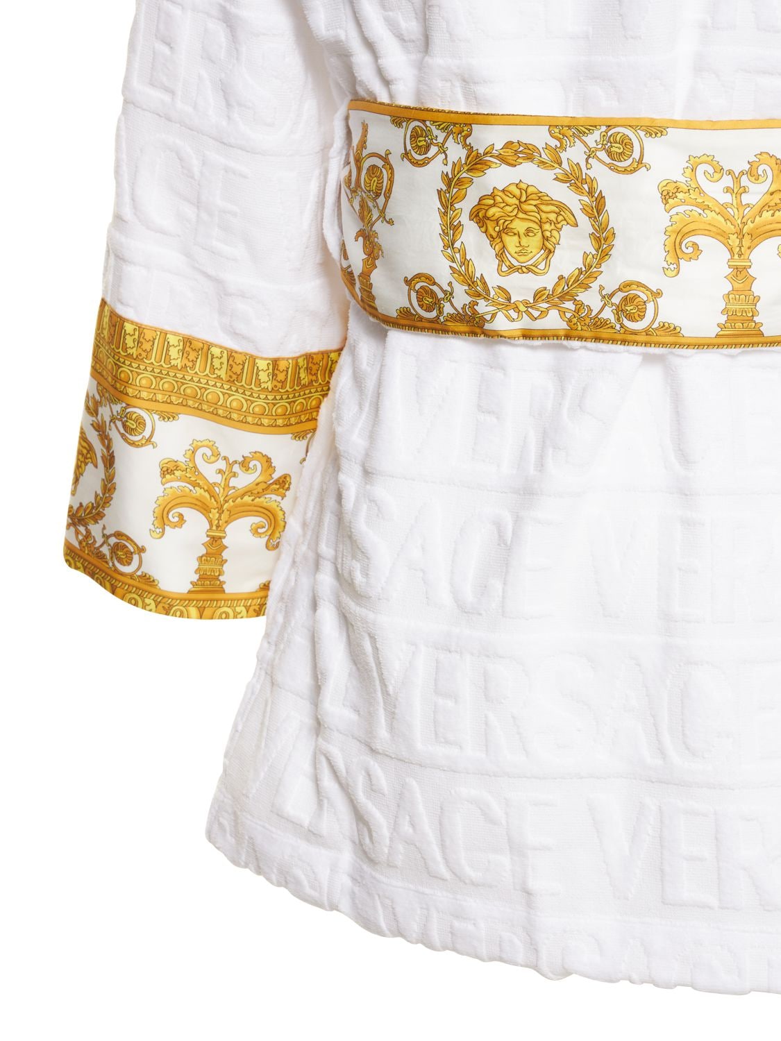 Shop Versace Short Cotton Bathrobe In Bianco