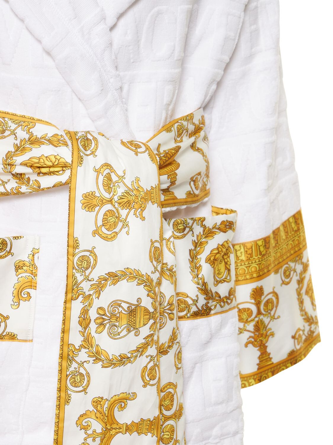 Shop Versace Short Cotton Bathrobe In Bianco