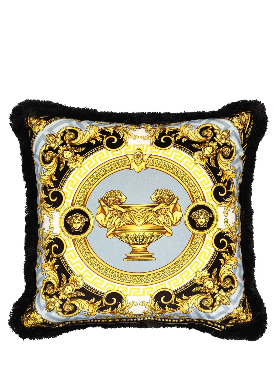 Shop Versace La Coupe Des Dieux Cotton Cushion In Nero-grigio